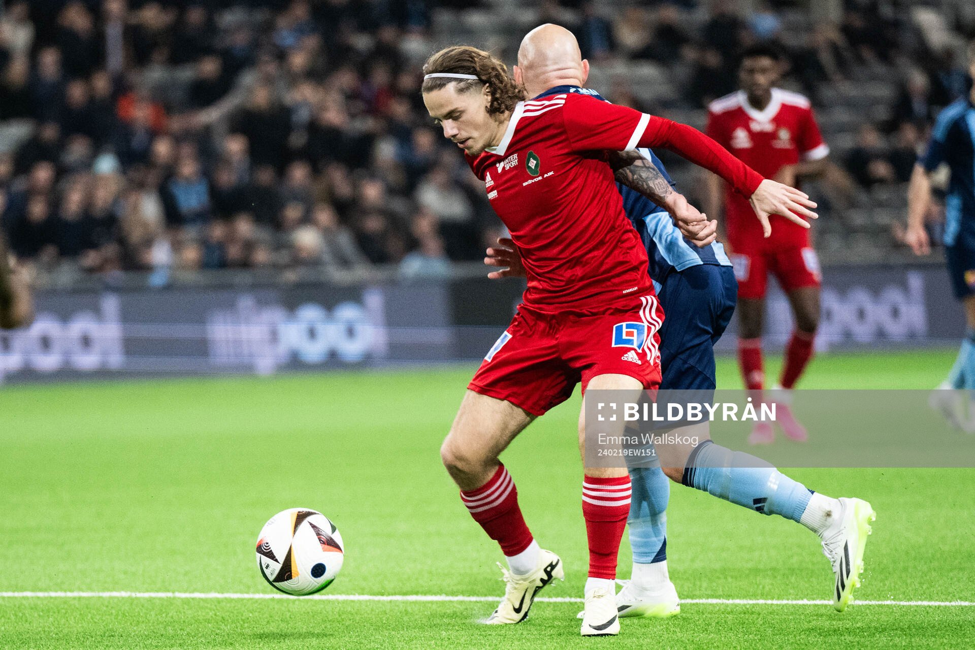 uSkövde AIKs Adrian Zendelovski nder fotbollsmatchen i Svenska Cupen mellan Djurgården och Skövde AIK den 19 februari 2024 i Stockholm.