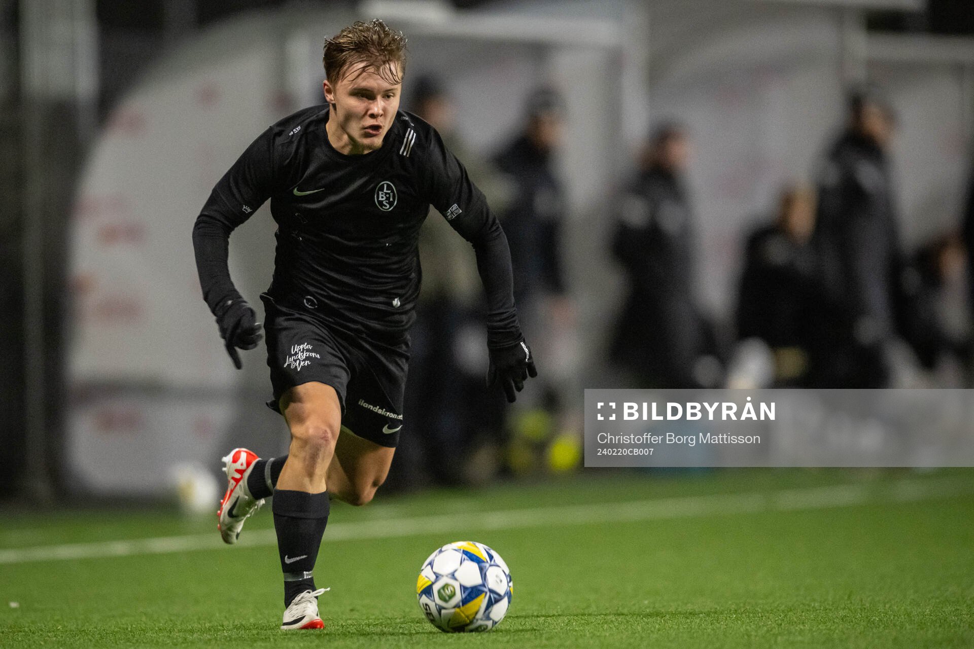 Landskrona BOISs Vincent Sundberg under träningsmatchen i fotboll mellan Landskrona BOIS och Ängelholm den 20 februari 2024 i Landskrona.