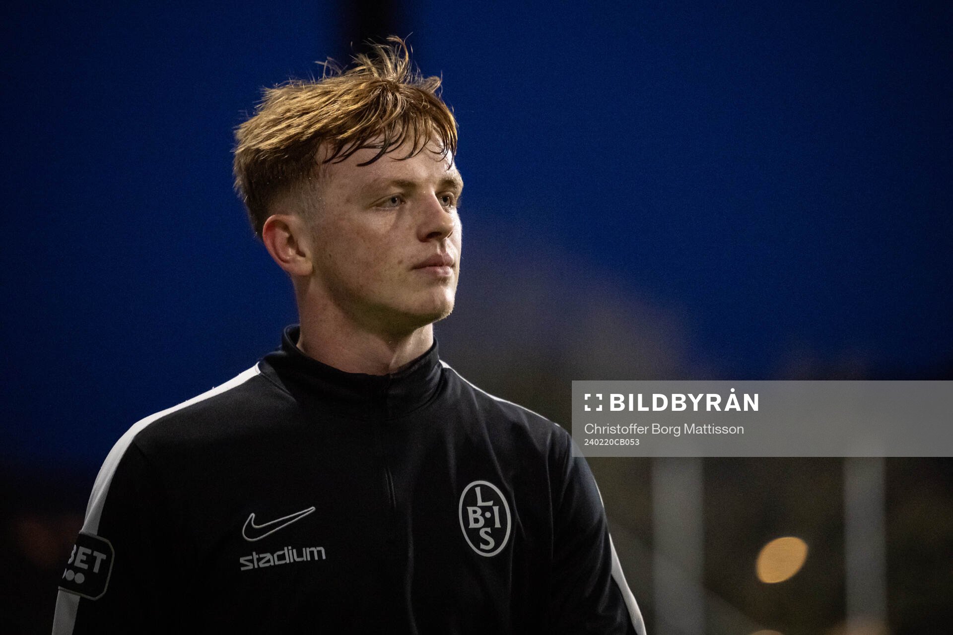 Landskrona BOISs Sam Hegdal under träningsmatchen i fotboll mellan Landskrona BOIS och Ängelholm den 20 februari 2024 i Landskrona.