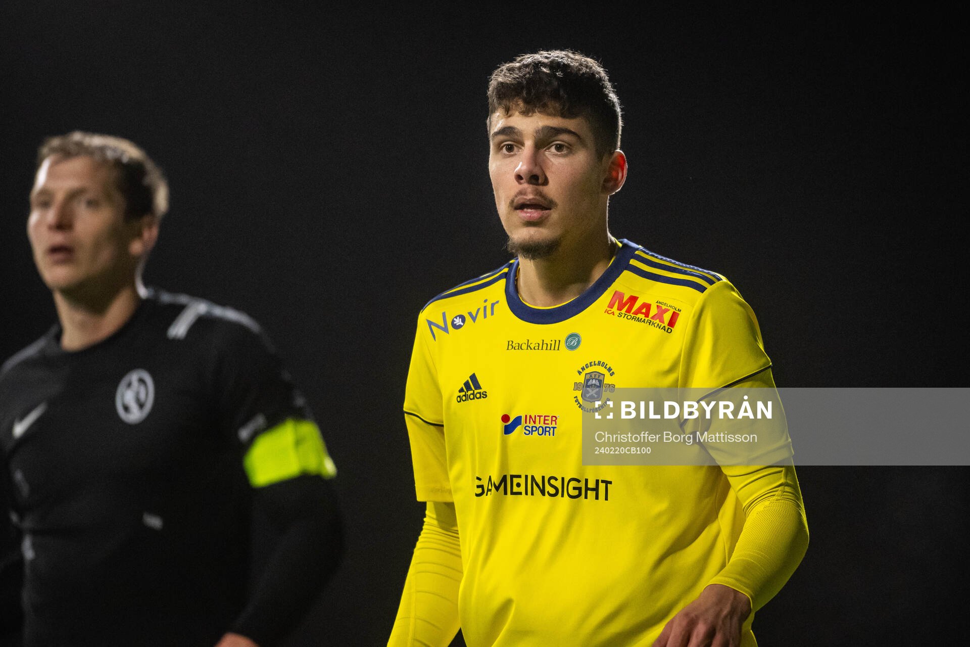 Ängelholms Ännäss Al Hamlawi under träningsmatchen i fotboll mellan Landskrona BOIS och Ängelholm den 20 februari 2024 i Landskrona.