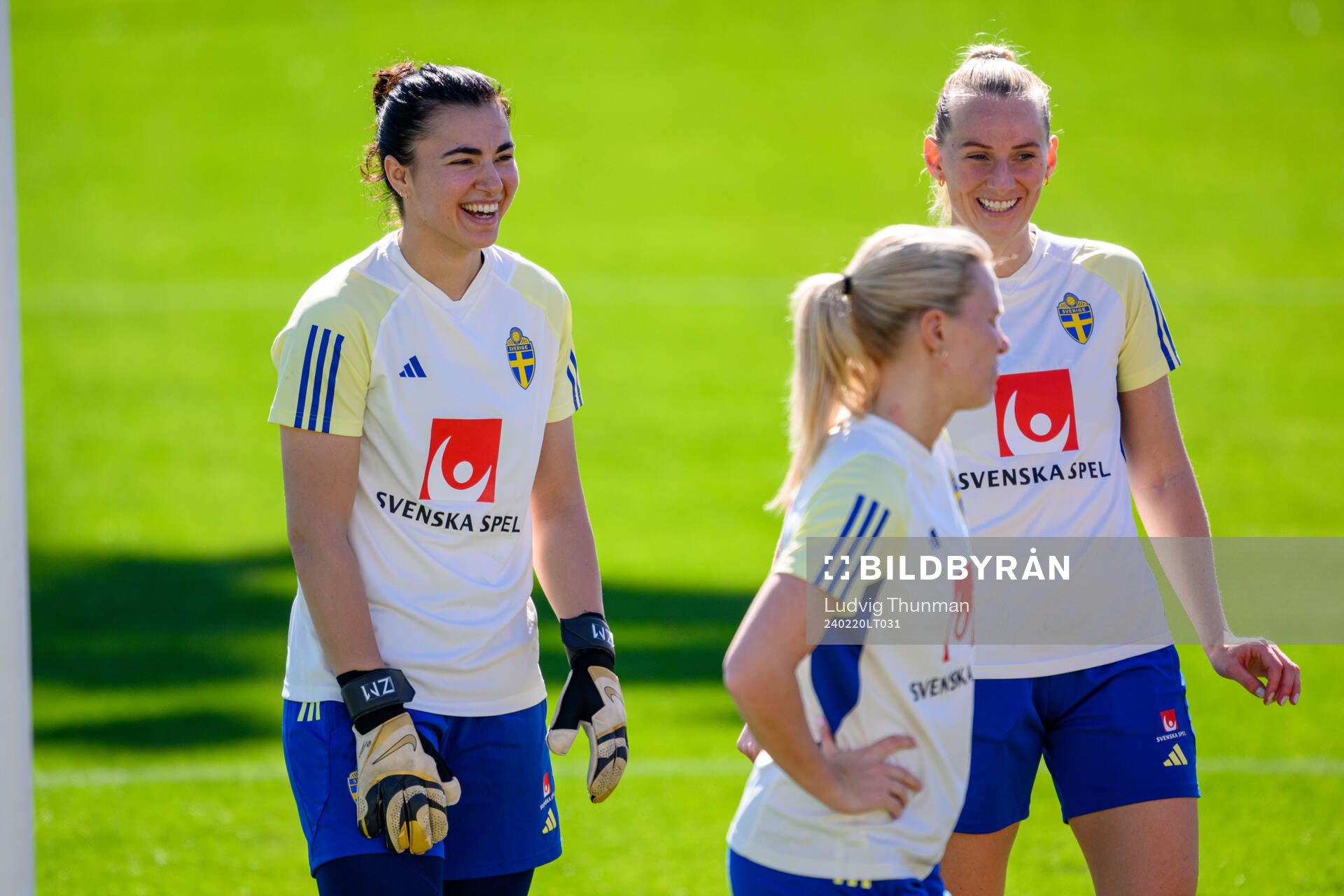 Goalkeeper Zecira Musovic and Stina Blackstenius of Sweden of the women's national football team of Sweden at a training session on February 20, 2024 in Marbella.