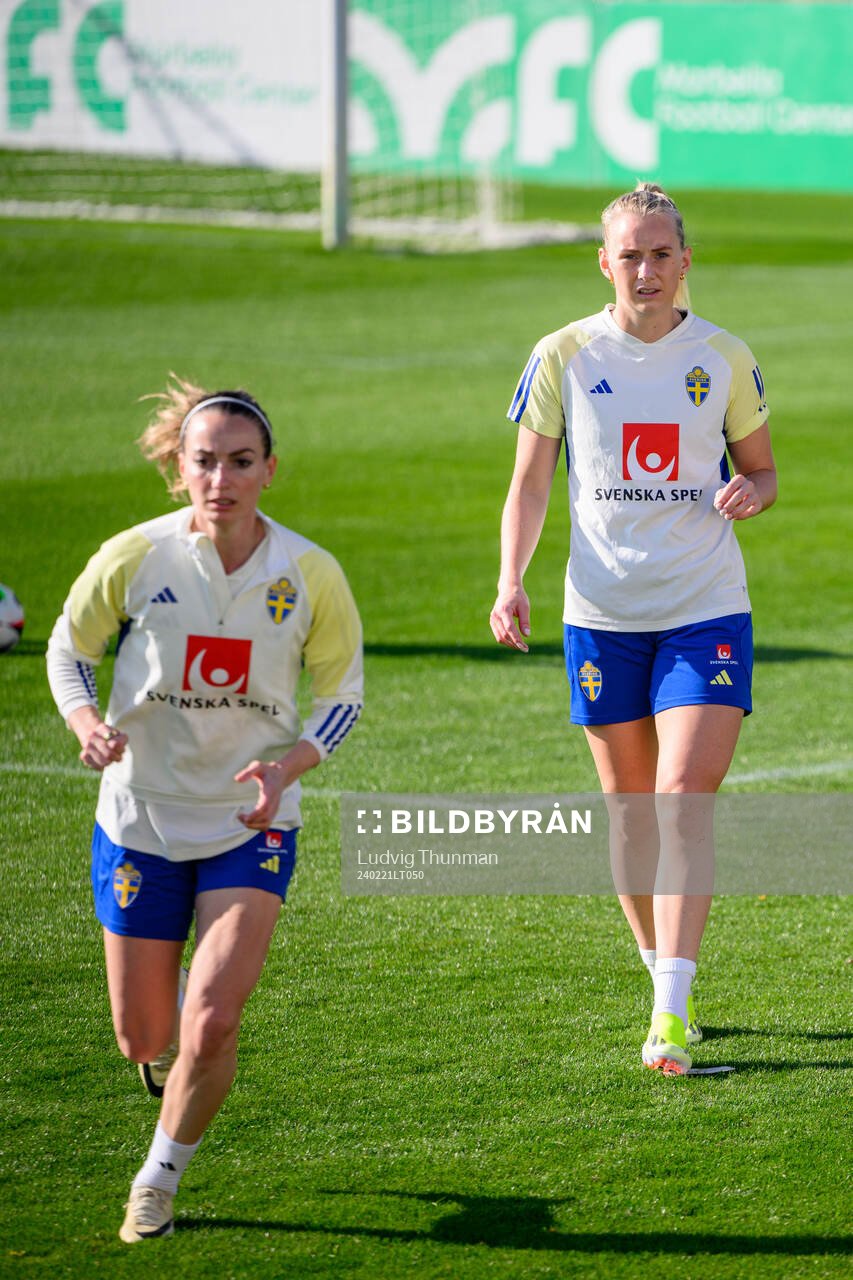 Kosovare Asllani and Stina Blackstenius of Sweden of the