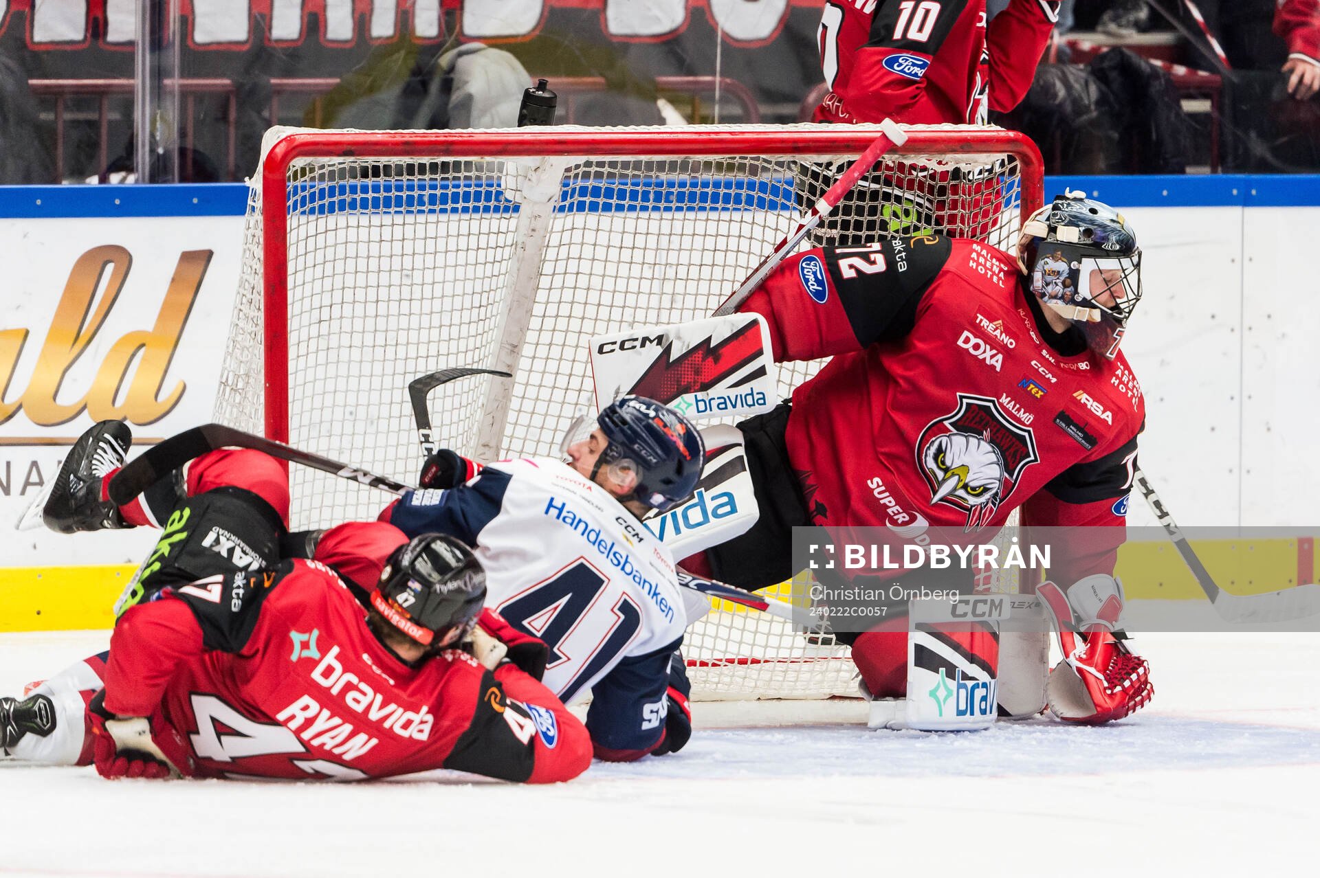 Linköpings Broc Little och Malmö Redhawks Joakim Ryan och