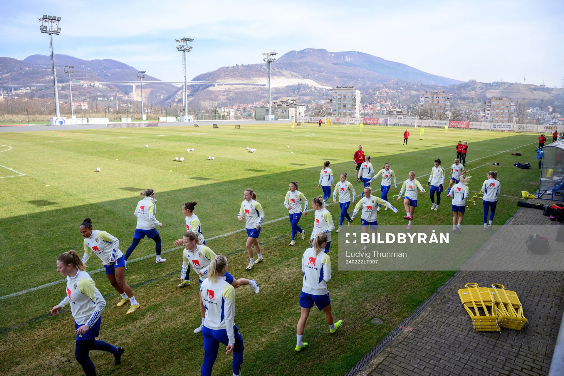 General view of the women's national football team of Sweden at a training session on February 22, 2024 in Zenica. 