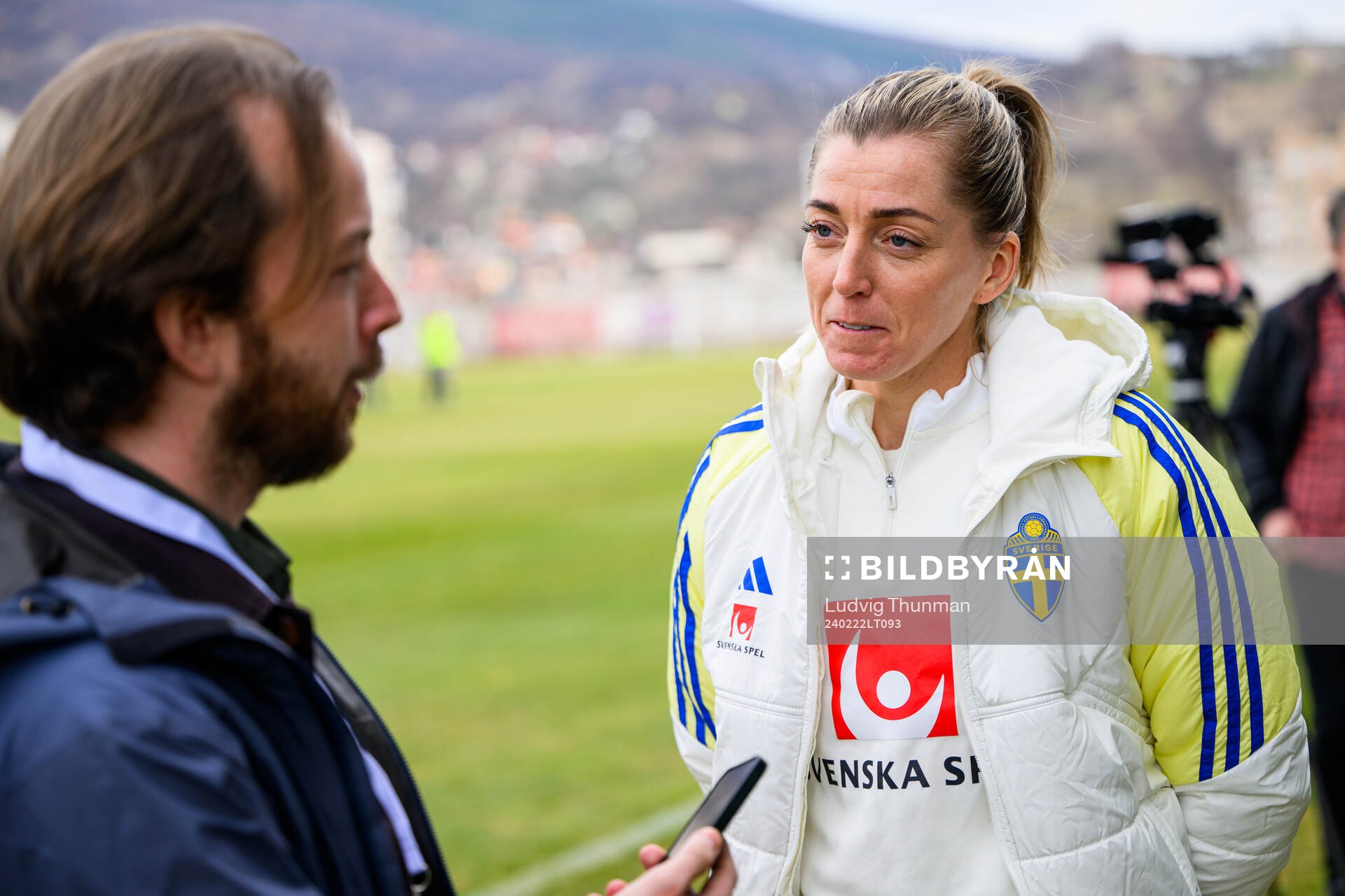Linda Sembrant is interviewed by the media