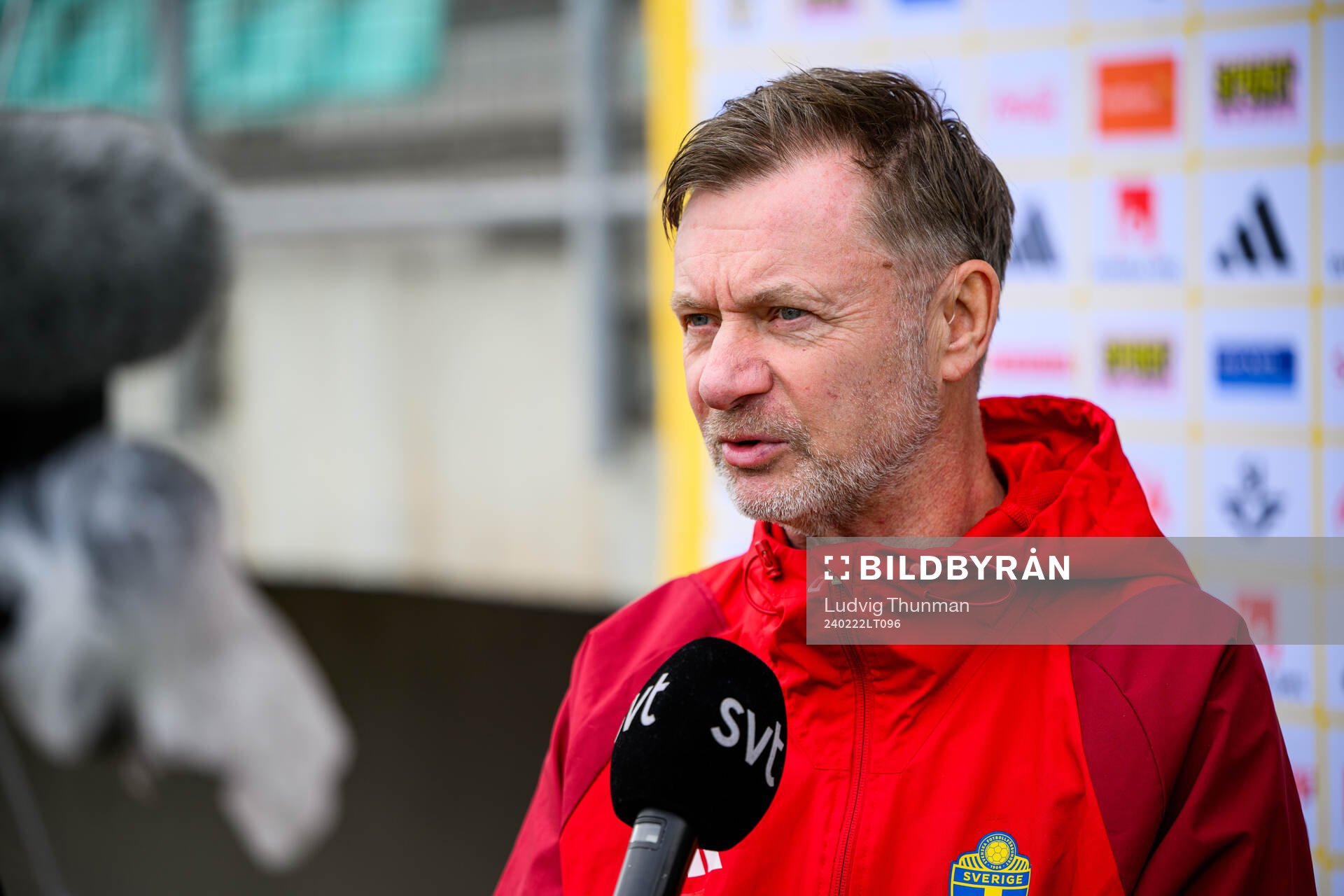Head coach Peter Gerhardsson is interviewed by the media