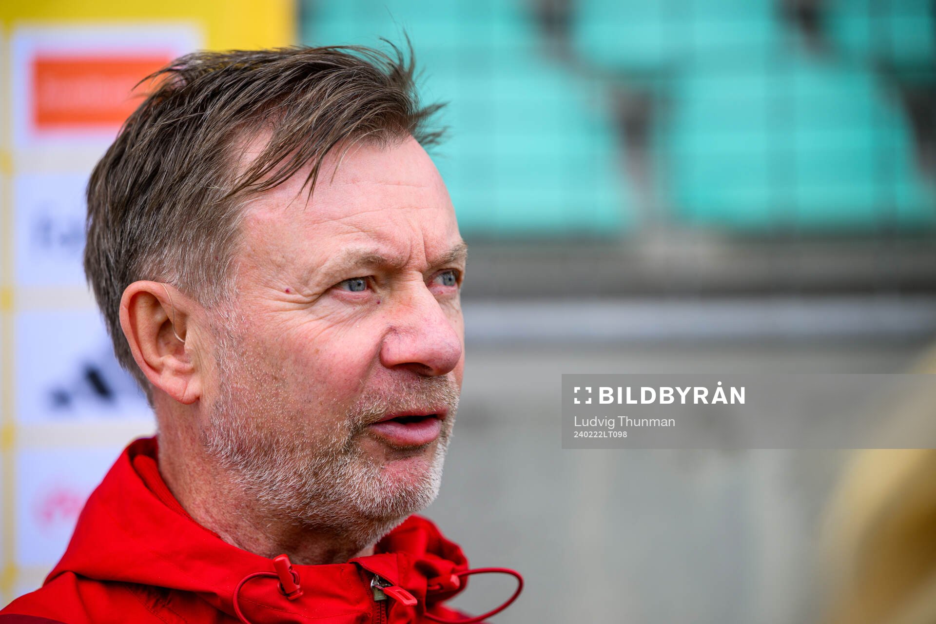 Head coach Peter Gerhardsson is interviewed by the media