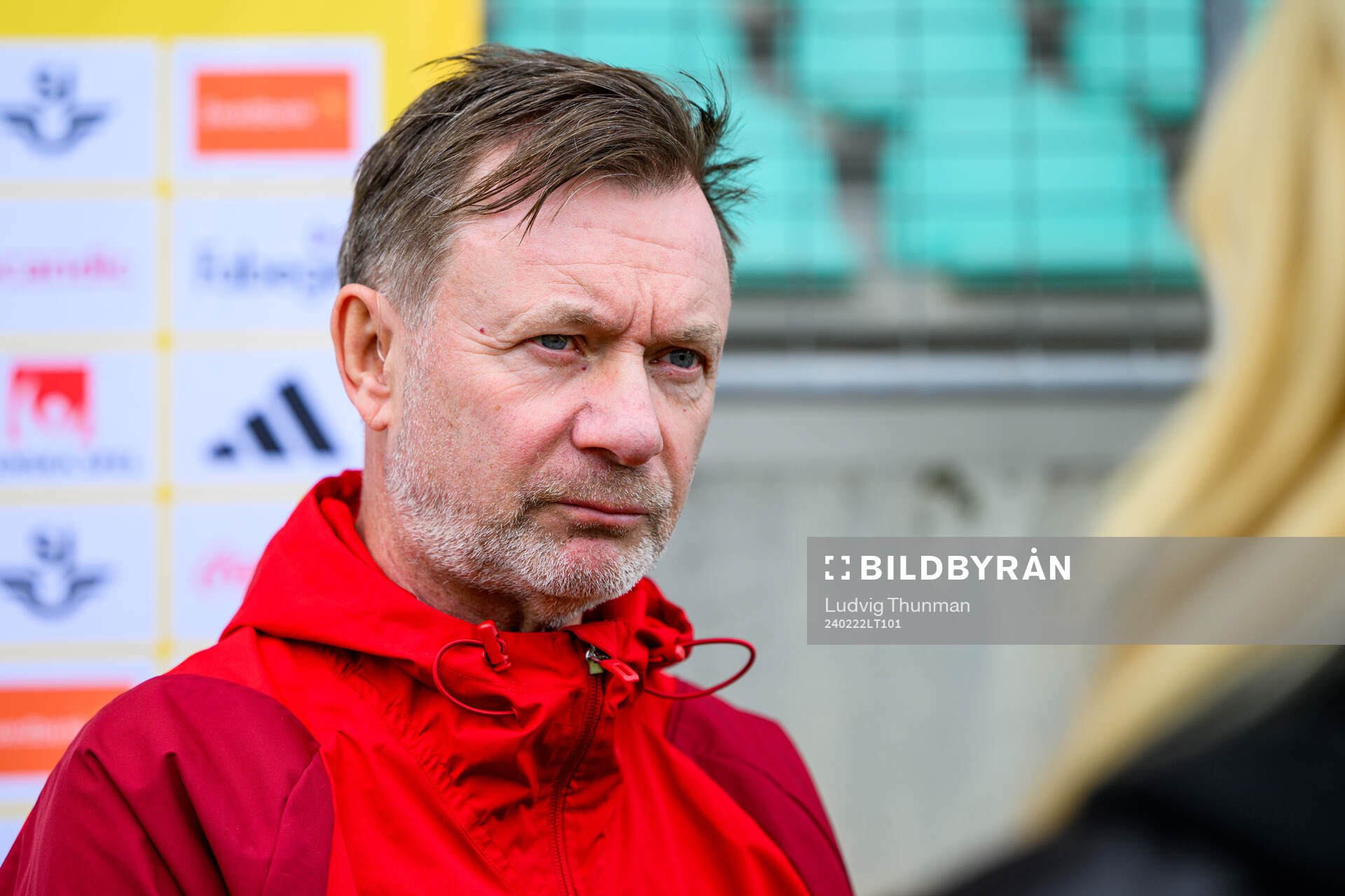 Head coach Peter Gerhardsson is interviewed by the media