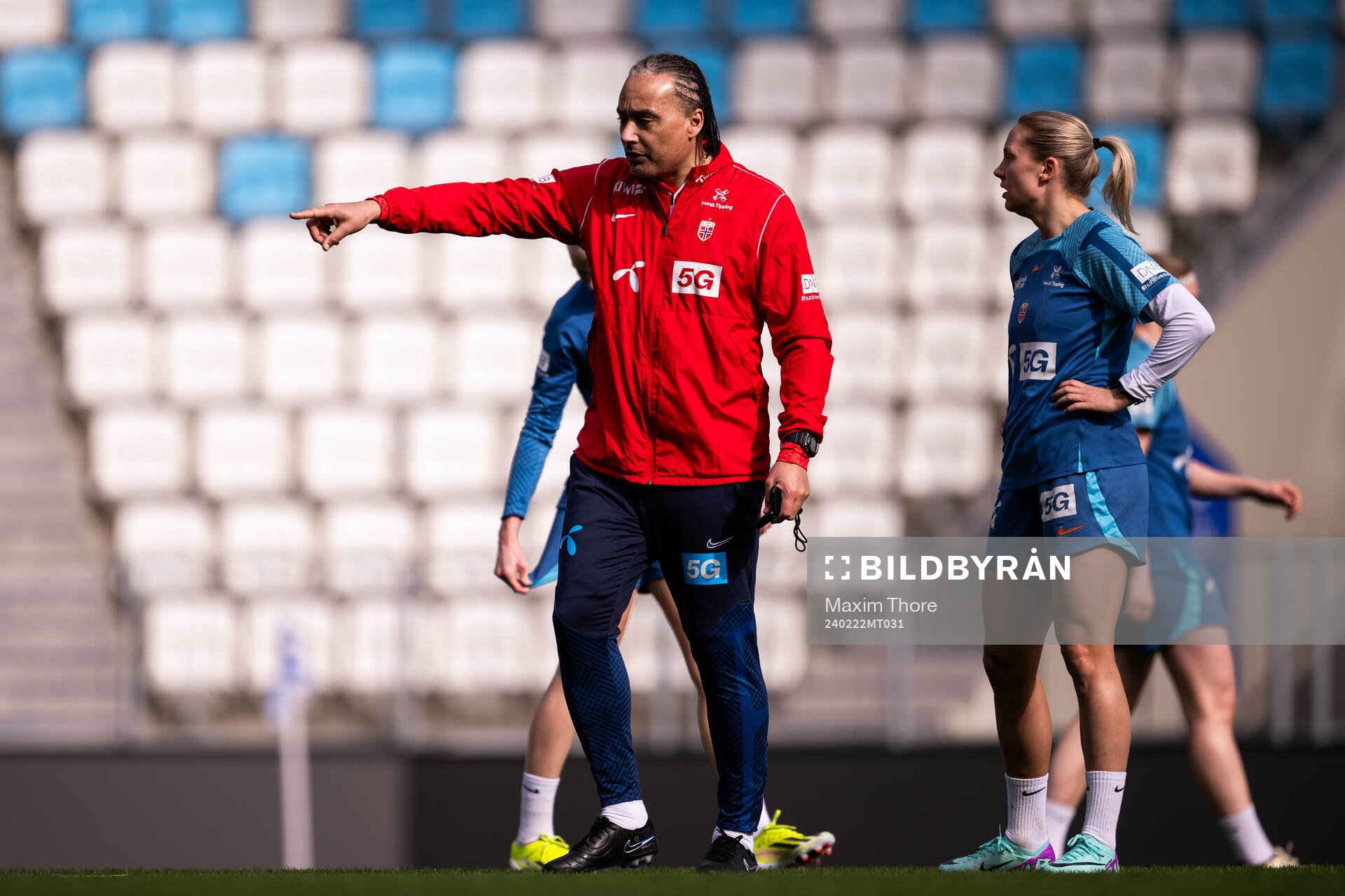 Lee Skyrme, assistant coach, of the Norwegian women's national football team during a training session on February 22, 2024 in Osijek.