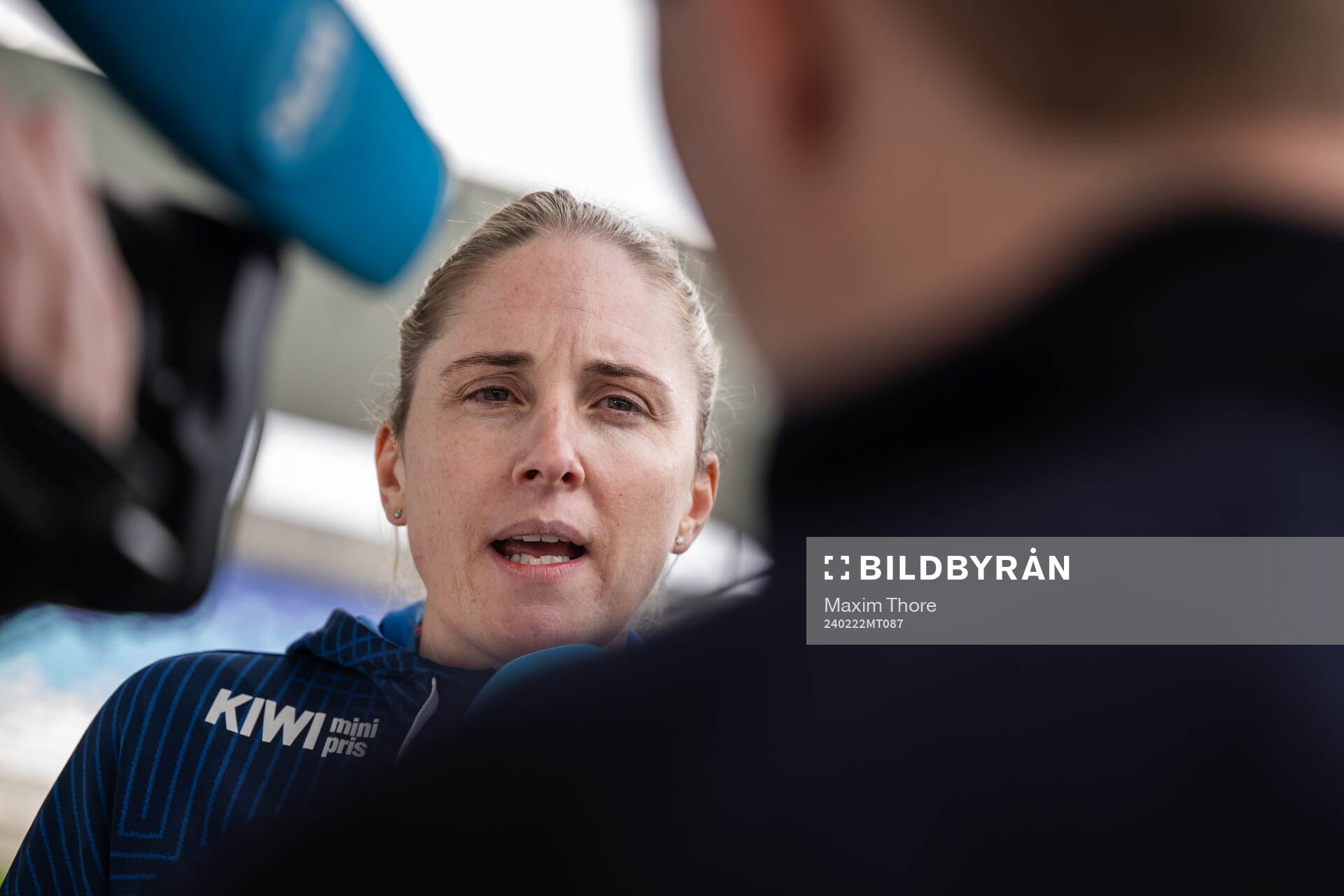 Head coach Gemma Grainger of the Norwegian women's national football team is interviewed after a press conference on February 22, 2024 in Osijek.