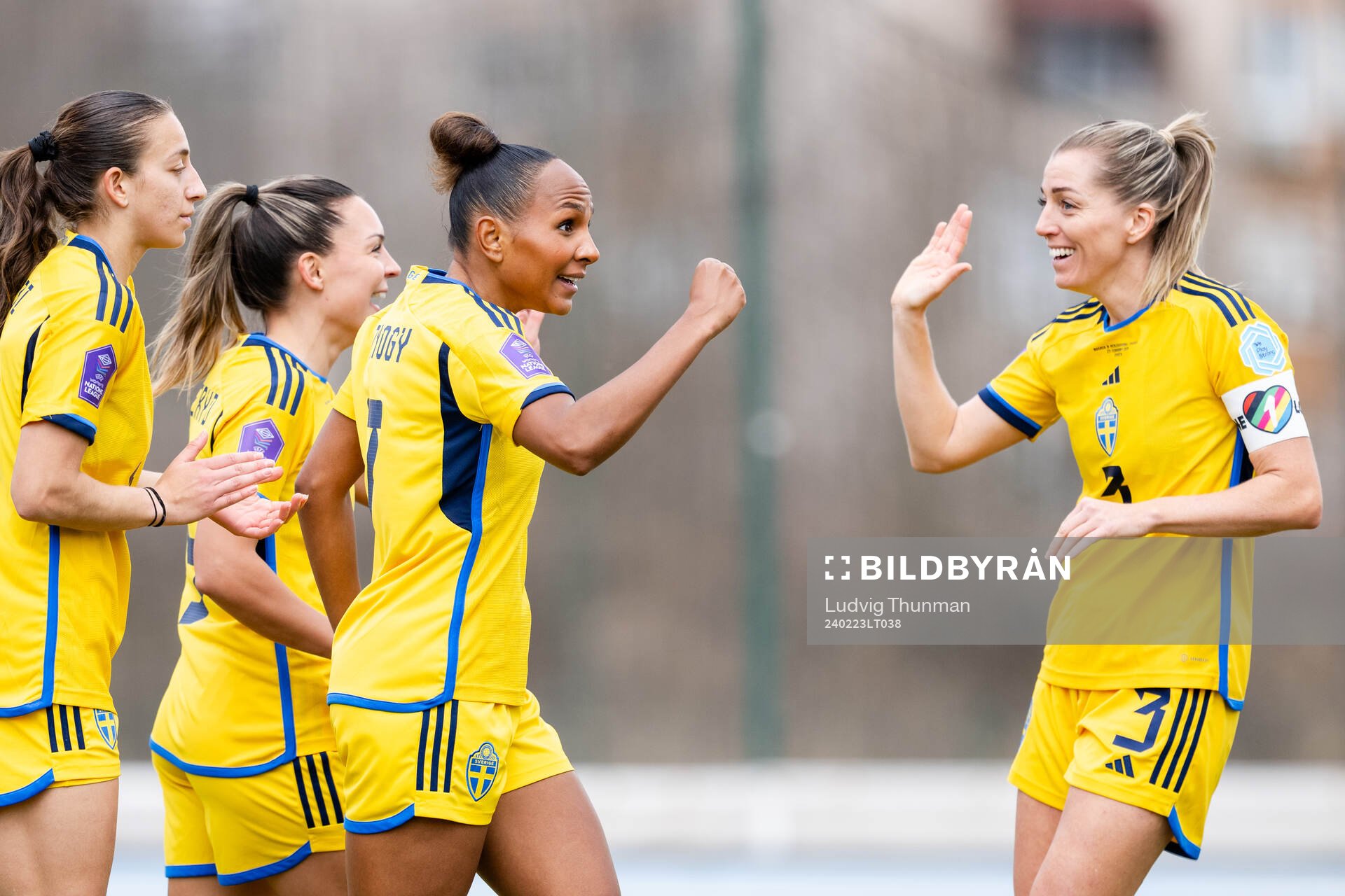 Madelen Janogy and Linda Sembrant of Sweden celebrate the