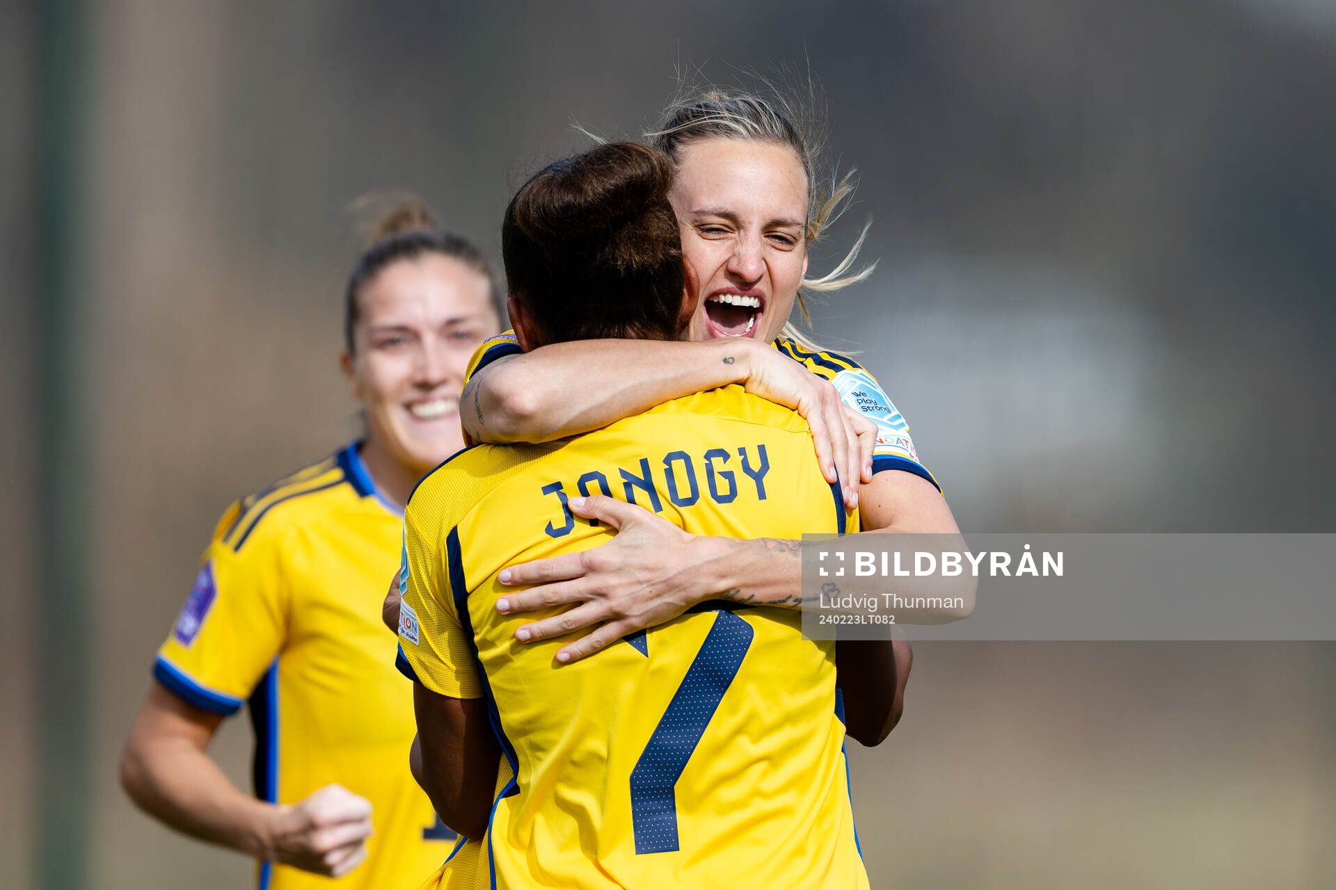 Nathalie Björn and Madelen Janogy of Sweden celebrate the