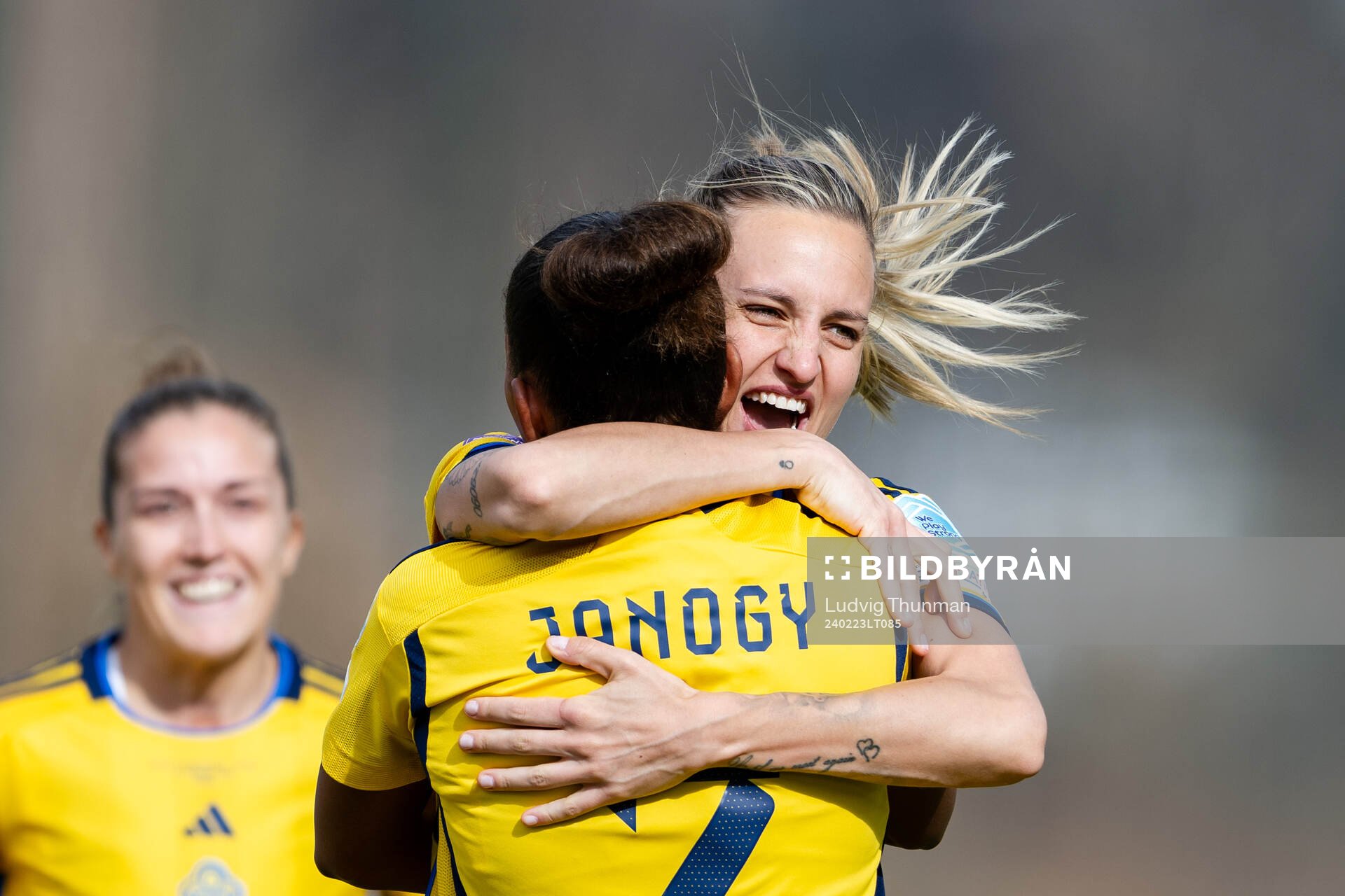 Nathalie Björn and Madelen Janogy of Sweden celebrate the