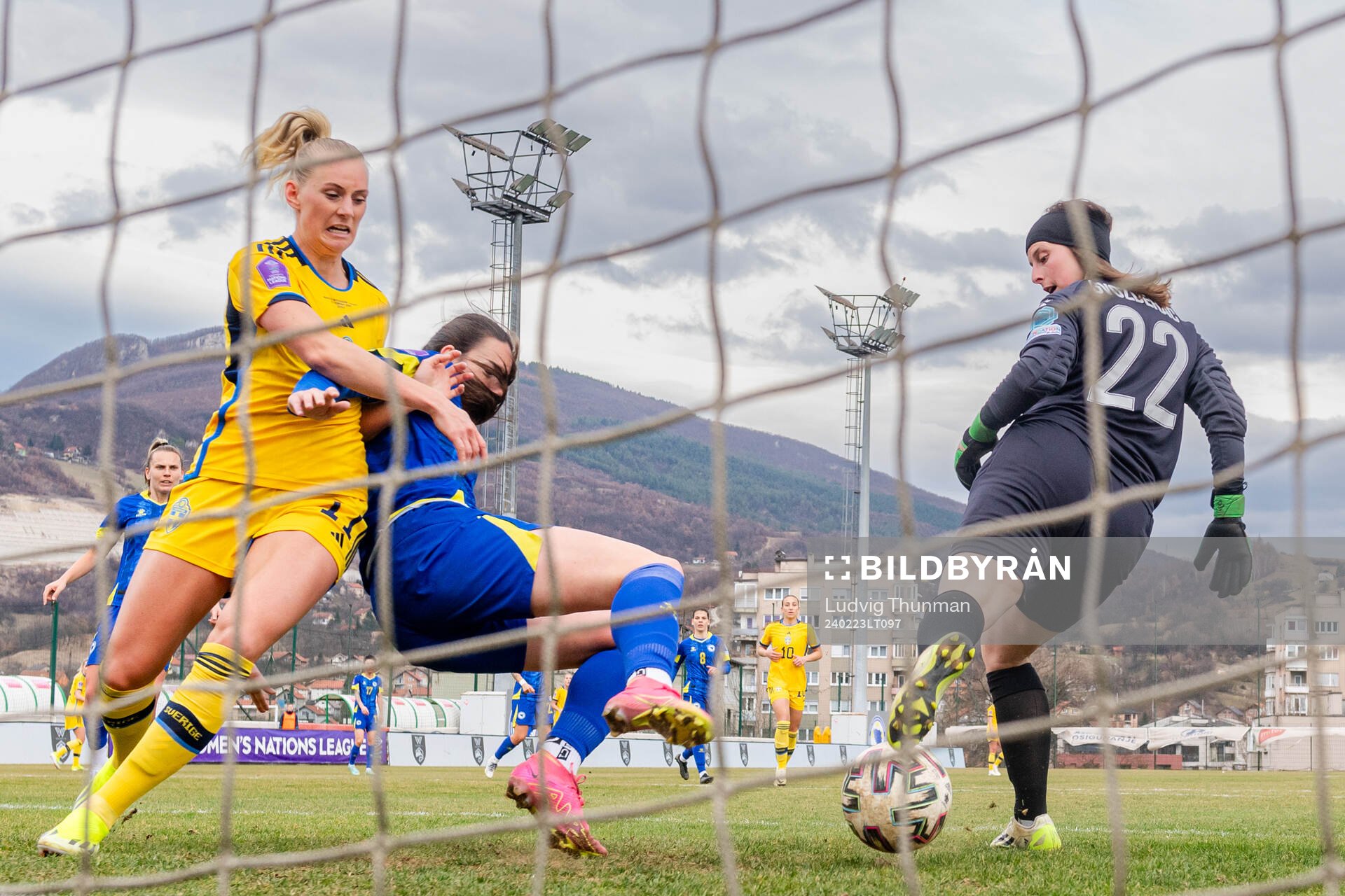 Stina Blackstenius of Sweden against Marija Milinkovic and