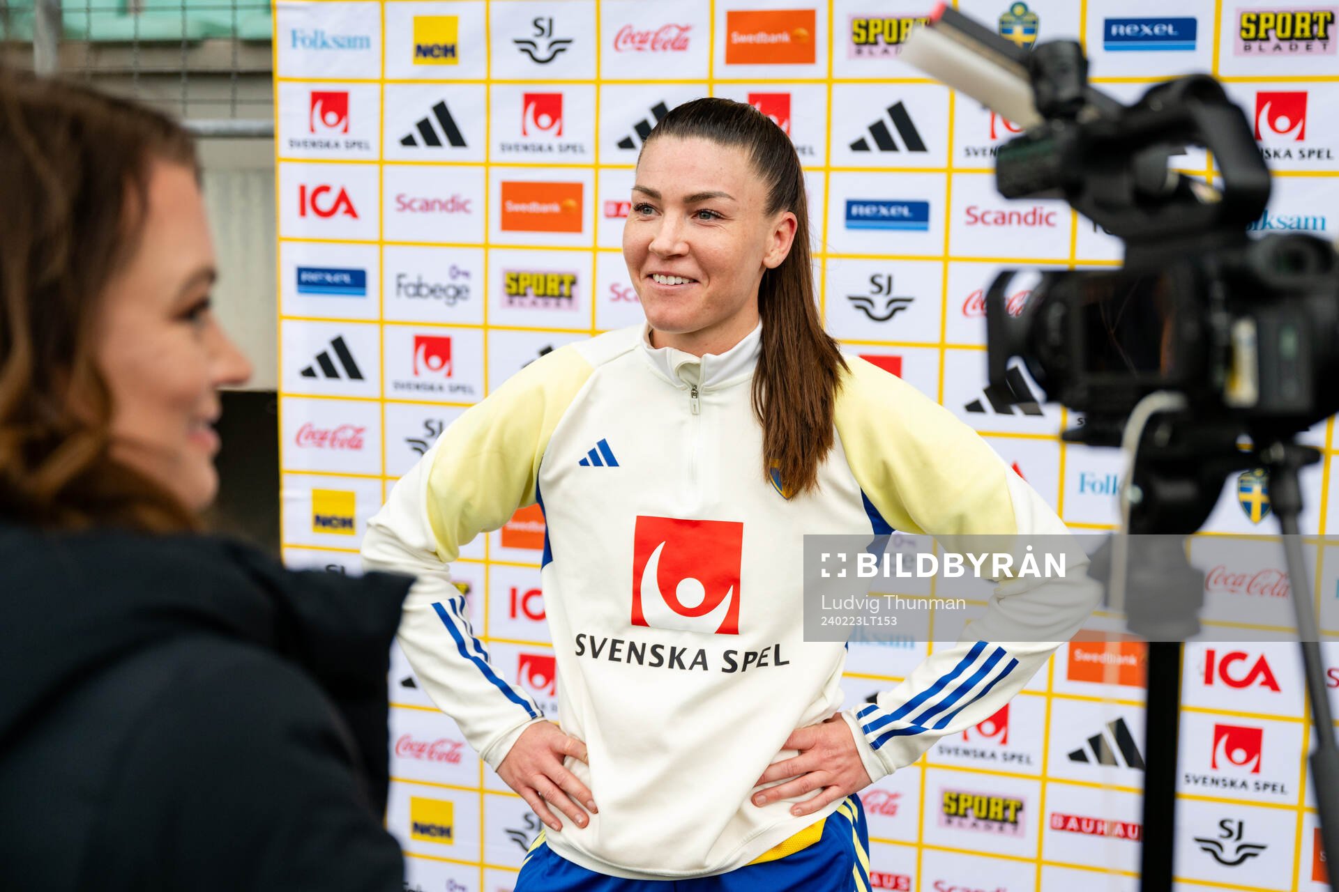 Pauline Hammarlund of Sweden in the mixed zone after the UEFA Women's Nations League negative qualification match between Bosnia and Herzegovina and Sweden on February 23, 2024 in Zenica.