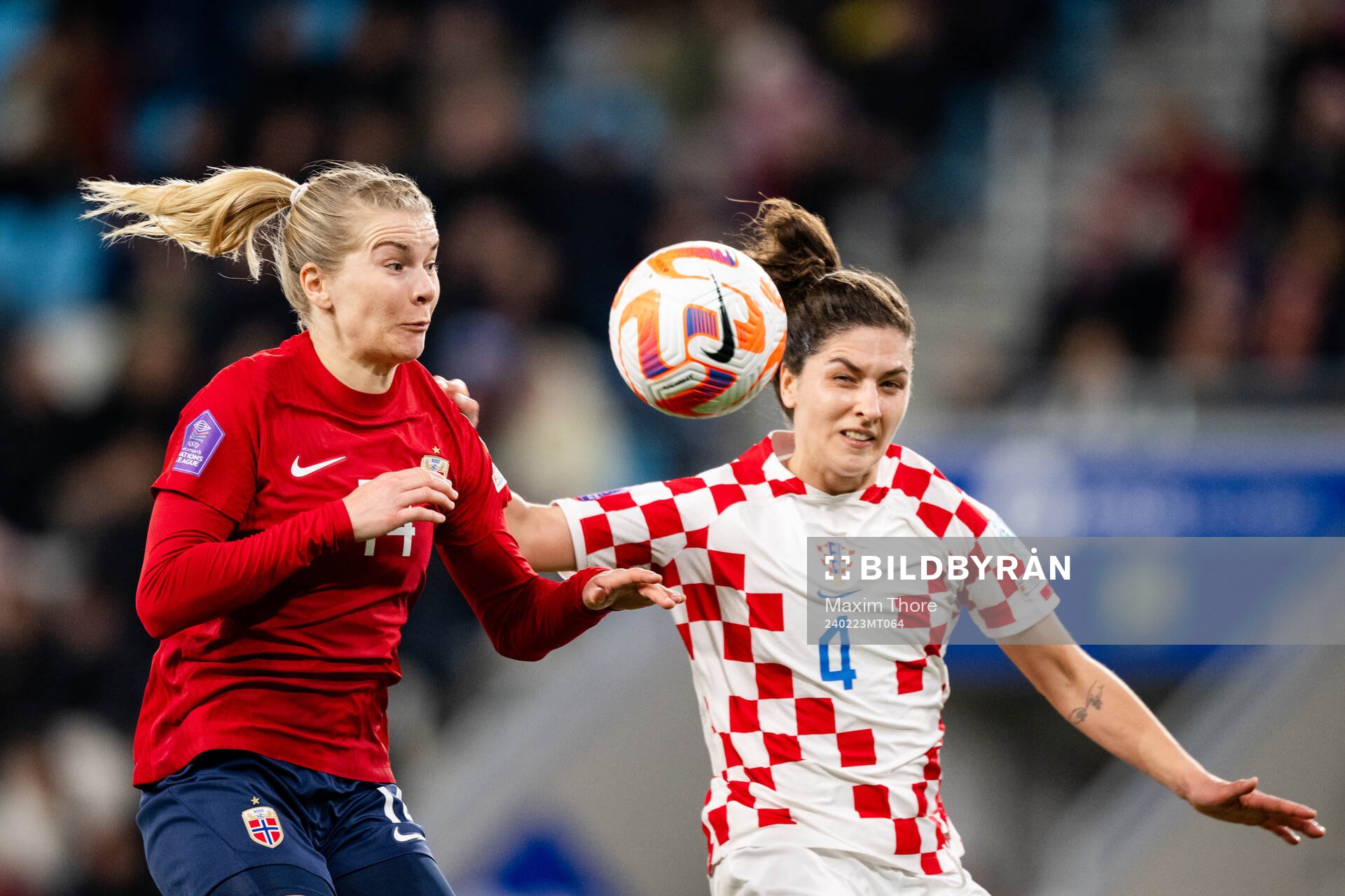 Ada Hegerberg of Norway and Leonarda Balog of Croatia