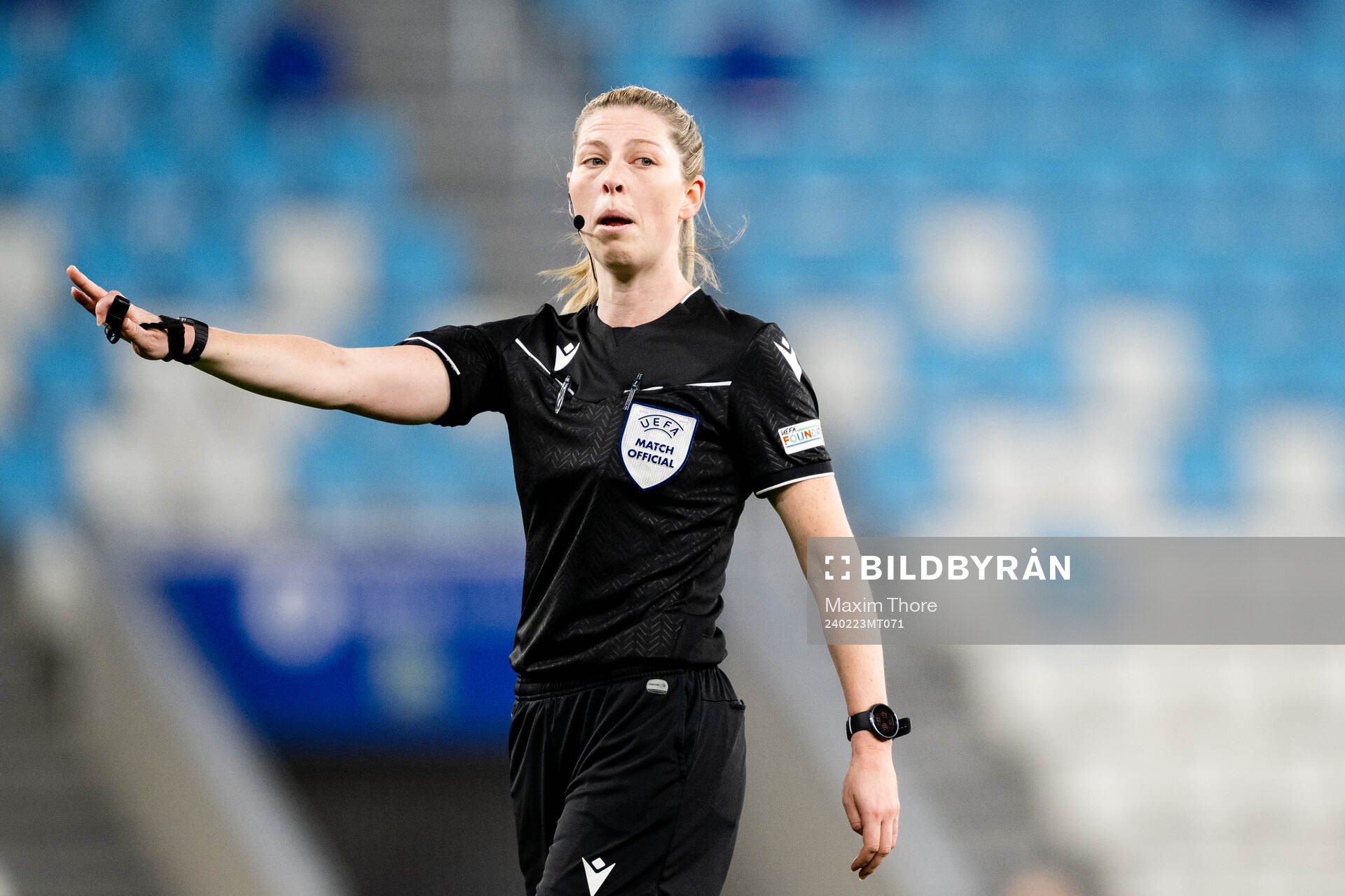 Referee Abigail Byrne during the UEFA Women's Nations League play-off football match between Croatia and Norway on February 23, 2024 in Osijek.