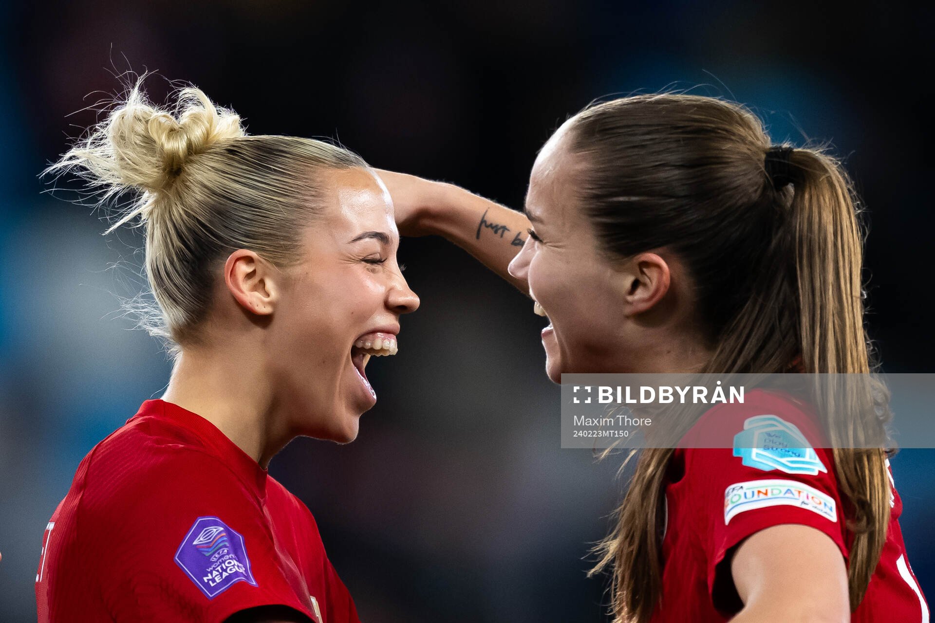 Celin Bizet Ildhusøy and Guro Reiten of Norway celebrate