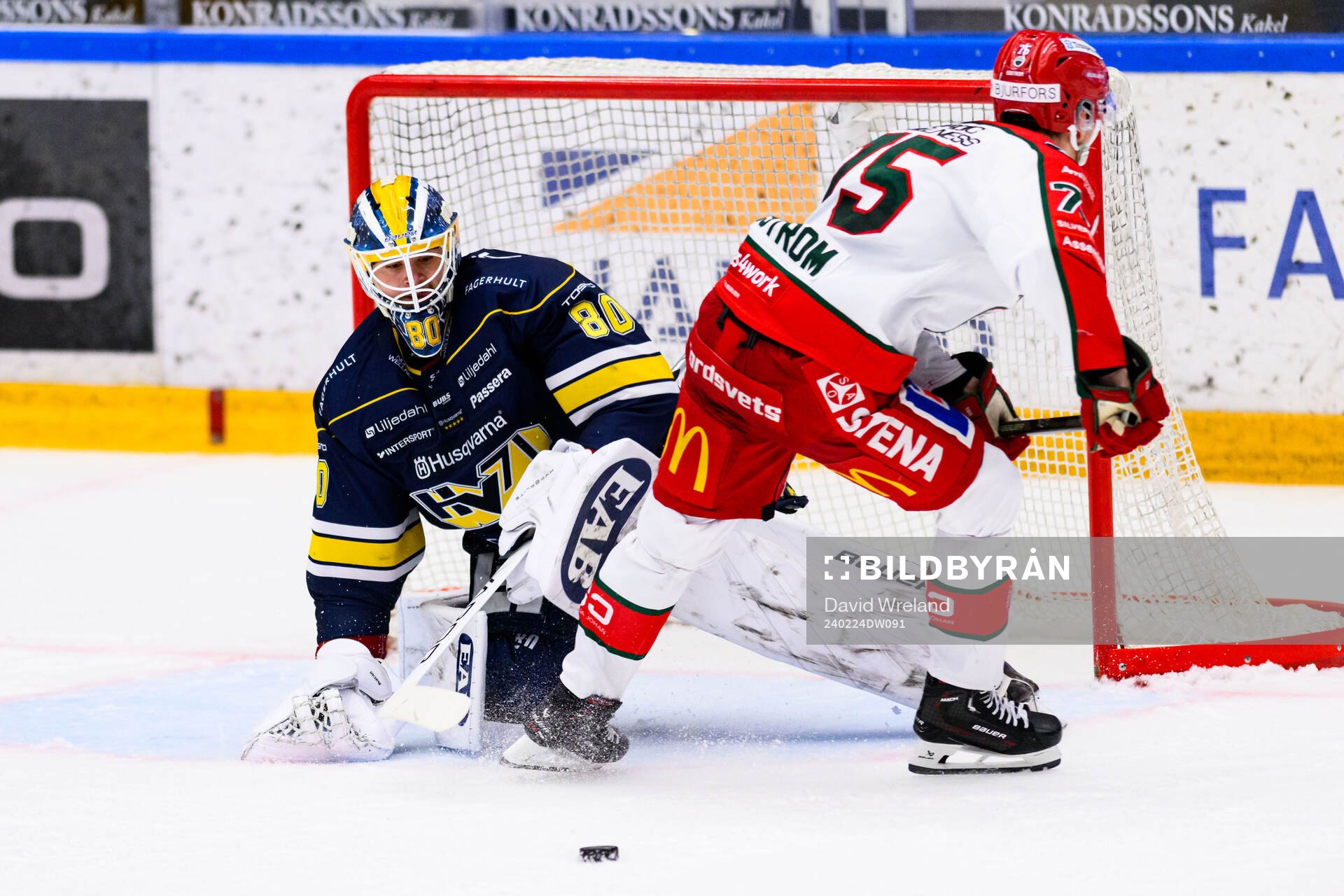 HV71s målvakt Frederik Dichow och Frölundas David Edstrom