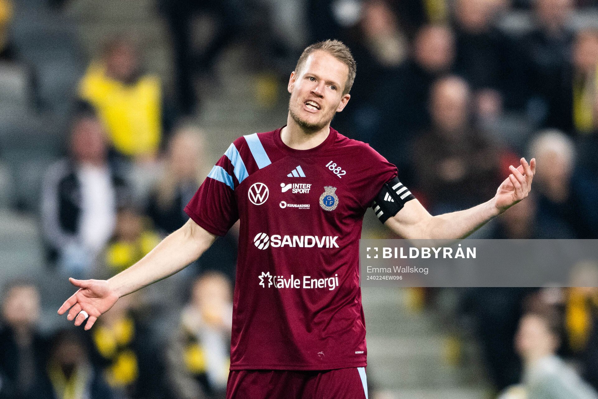 Gefles Martin Rauschenberg Brorsen reagerar under fotbollsmatchen i Svenska Cupen mellan AIK och Gefle den 24 februari 2024 i Stockholm. 