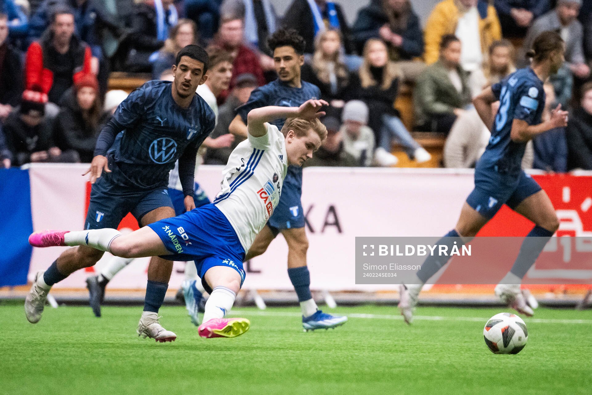 IFK Luleås Aaron Grape under fotbollsmatchen i Svenska Cupen mellan IFK Luleå och Malmö FF den 24 februari 2024 i Luleå. 