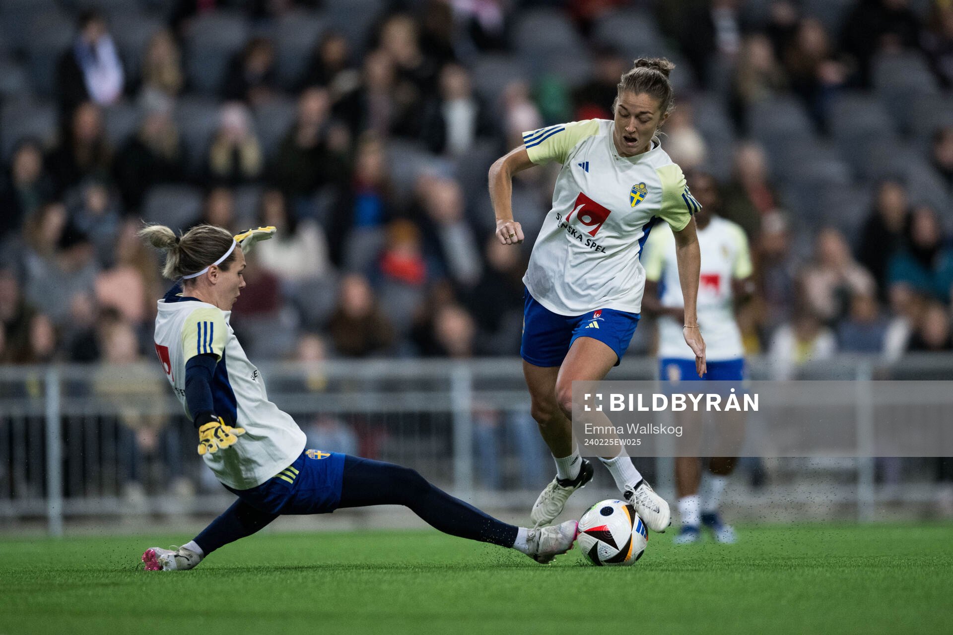 Goalkeeper Jennifer Falk and Filippa Angeldahl of Sweden of