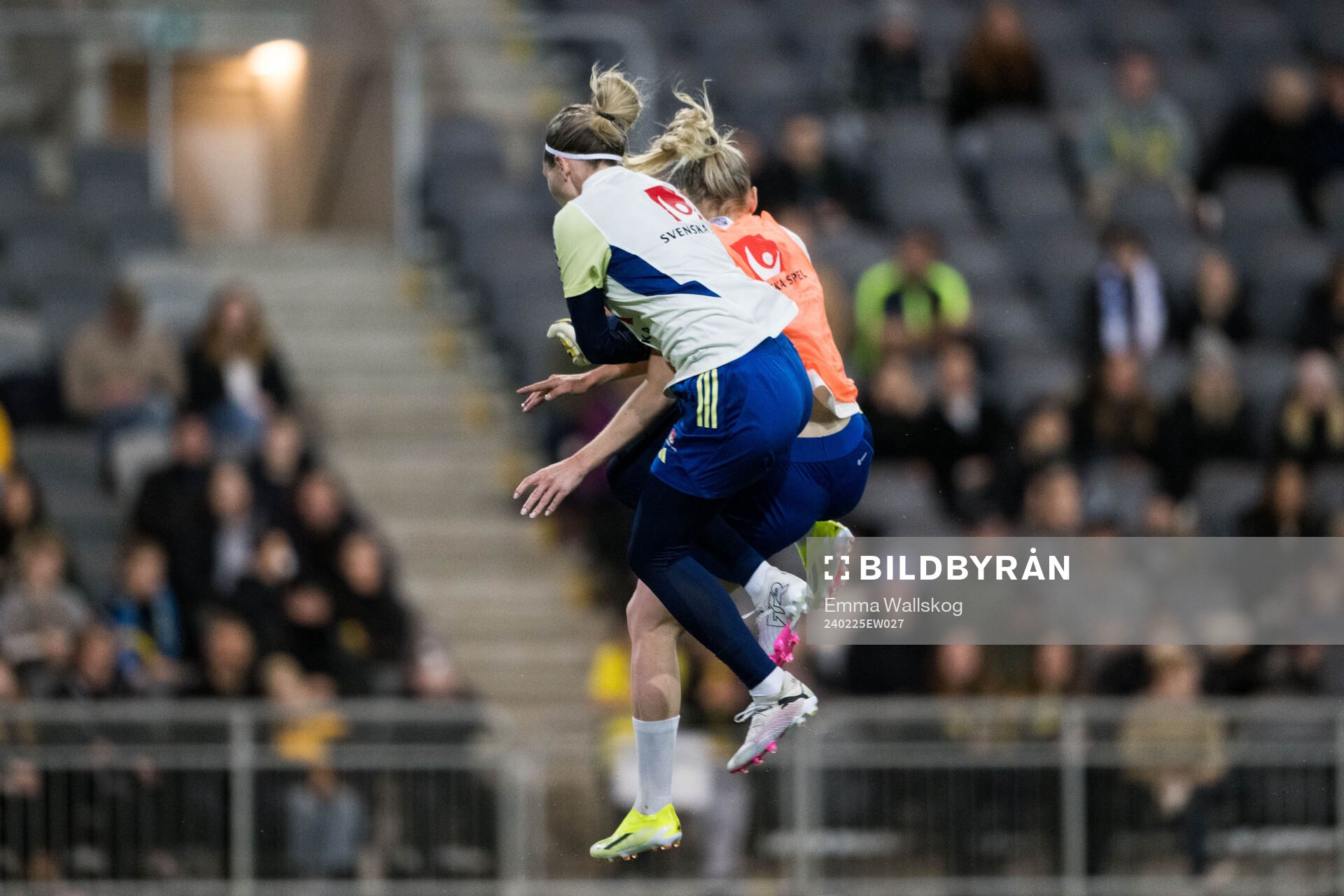 Goalkeeper Jennifer Falk and Stina Blackstenius of Sweden
