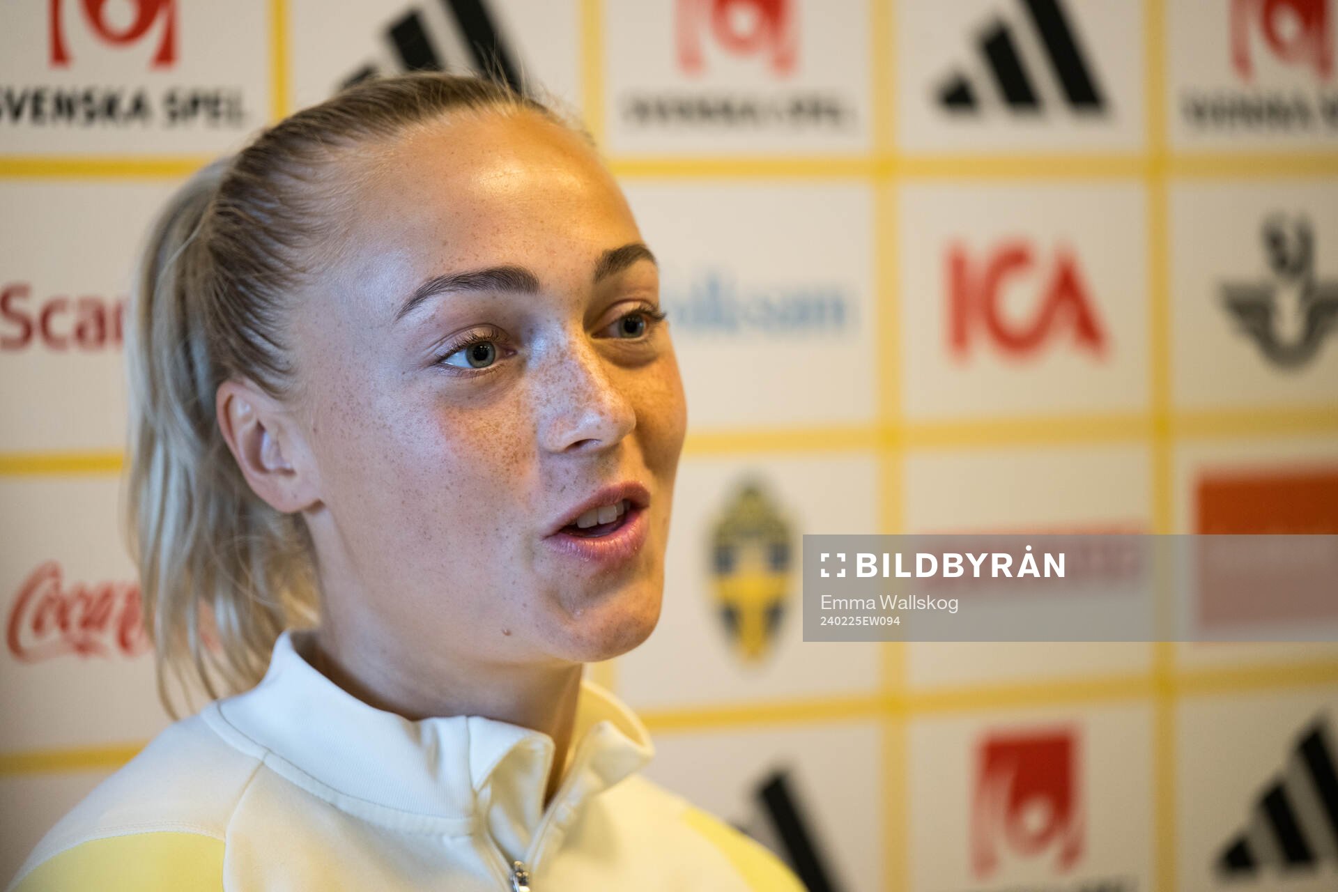 Hanna Bennison of the women's national football team of Sweden after a training session on February 25, 2024 in Stockholm. 