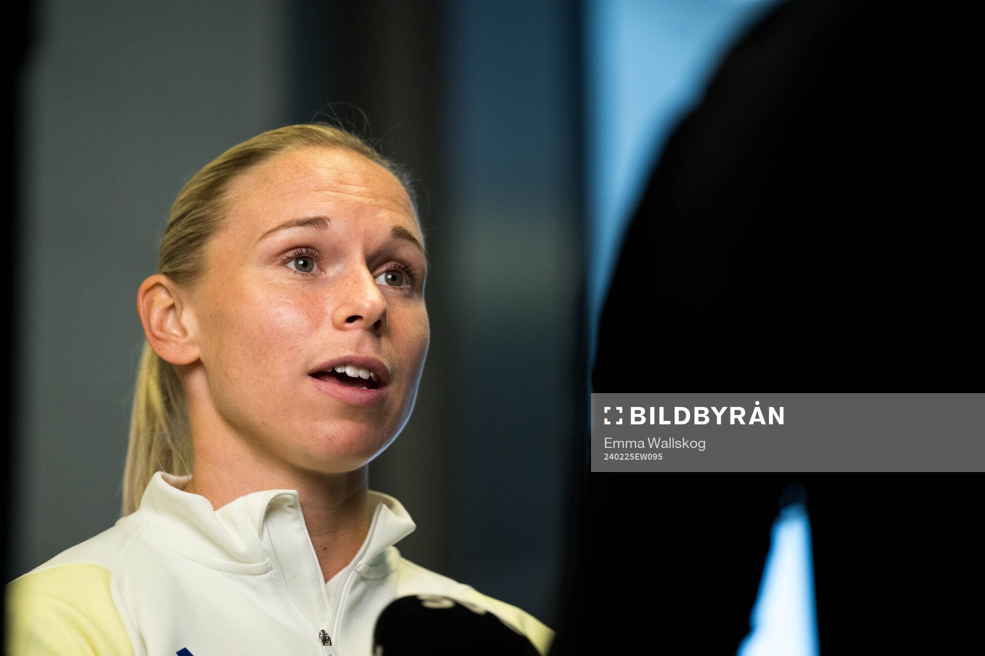 Jonna Andersson of the women's national football team of Sweden after a training session on February 25, 2024 in Stockholm. 