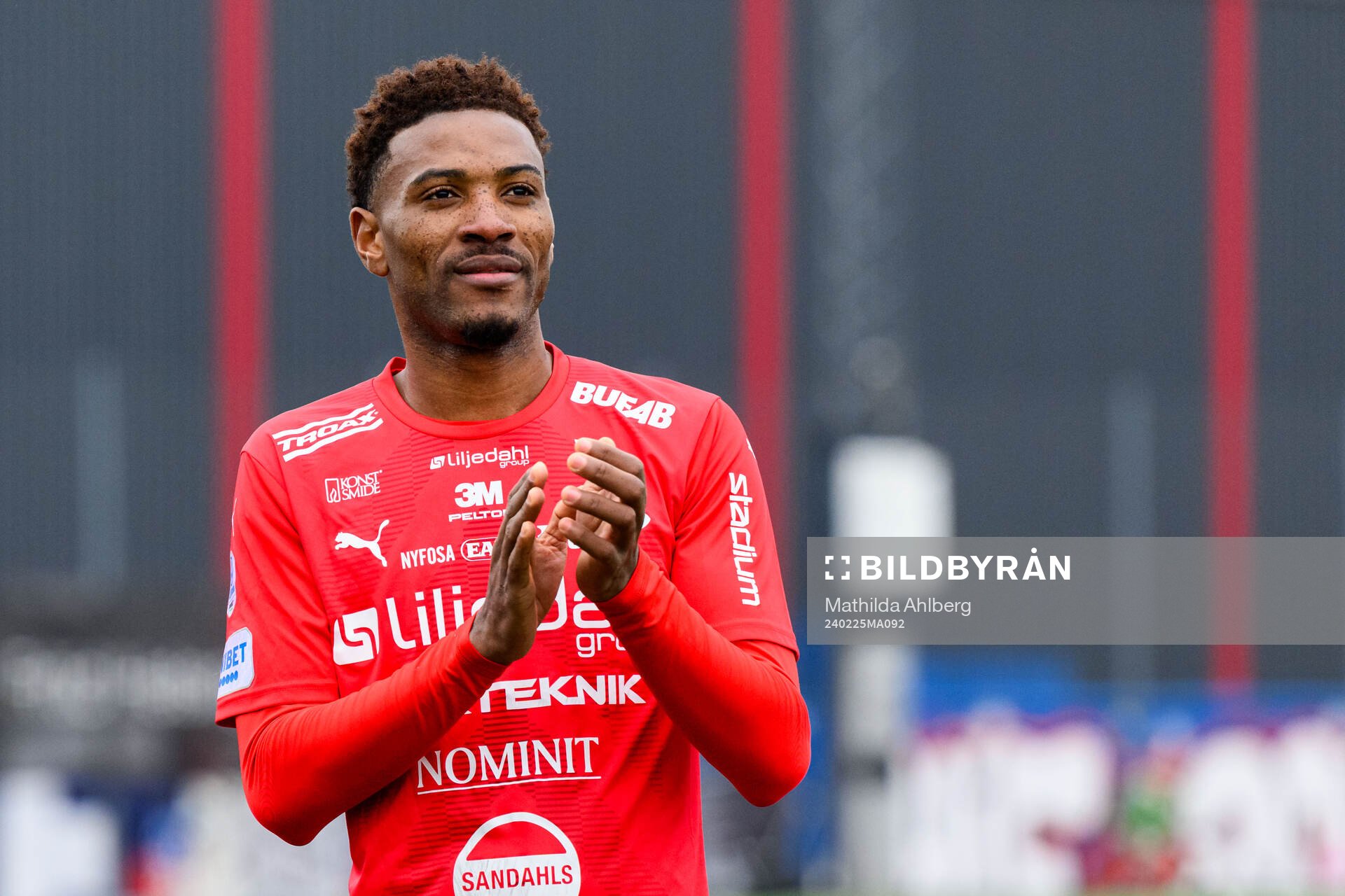 Värnamos Samuel Kotto efter fotbollsmatchen i Svenska Cupen mellan Helsingborg och Värnamo den 25 februari 2024 i Helsingborg. 