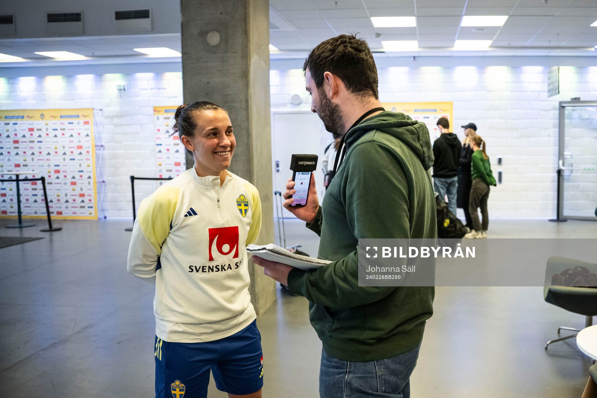 Julia Zigiotti Olme in the mixed zone after a training session with Swedish women's national football during the on February 26, 2024 in Stockholm.