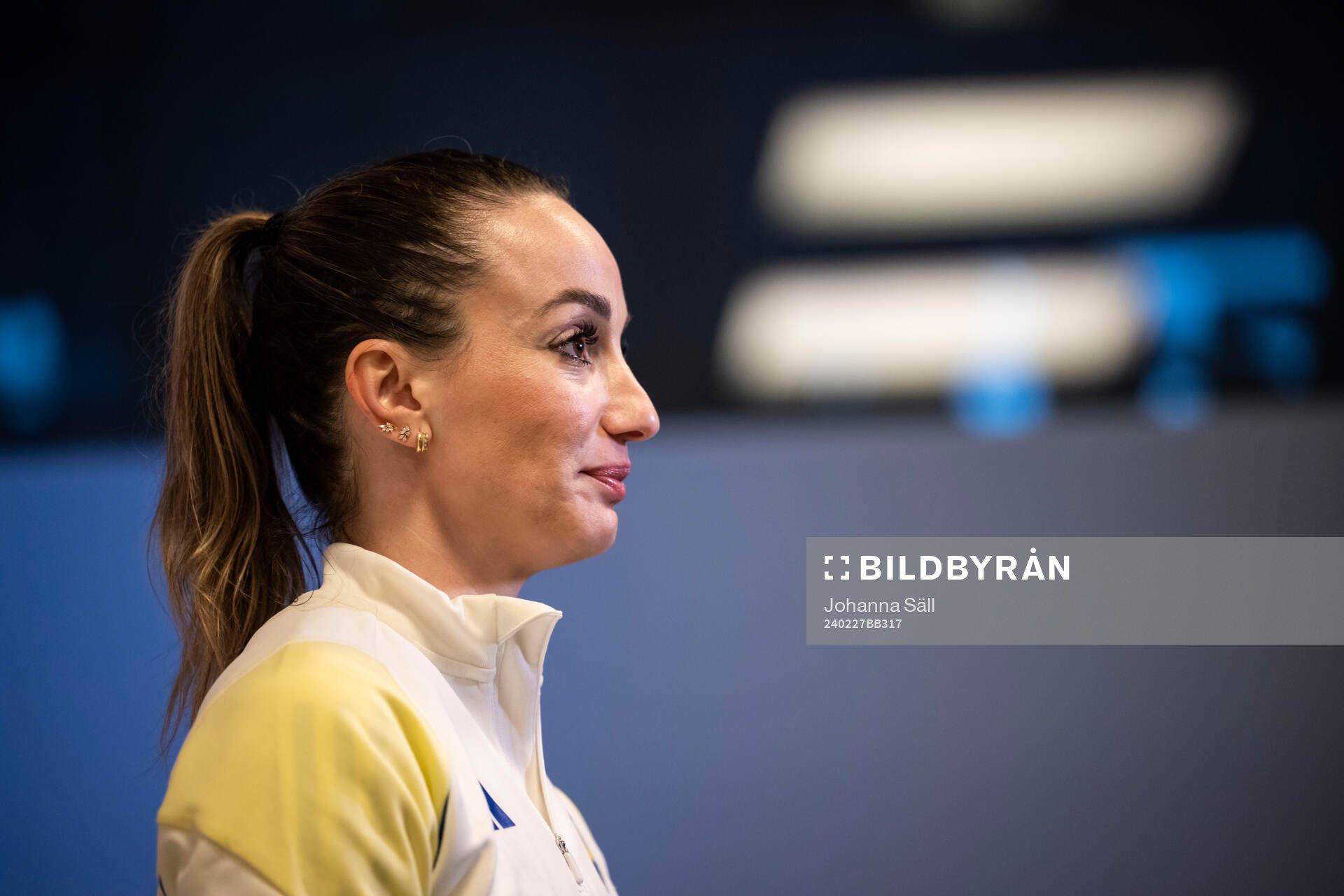 Kosovare Asllani in the mixed zone after a training session with the Swedish women's national football team on February 27, 2024 in Stockholm.