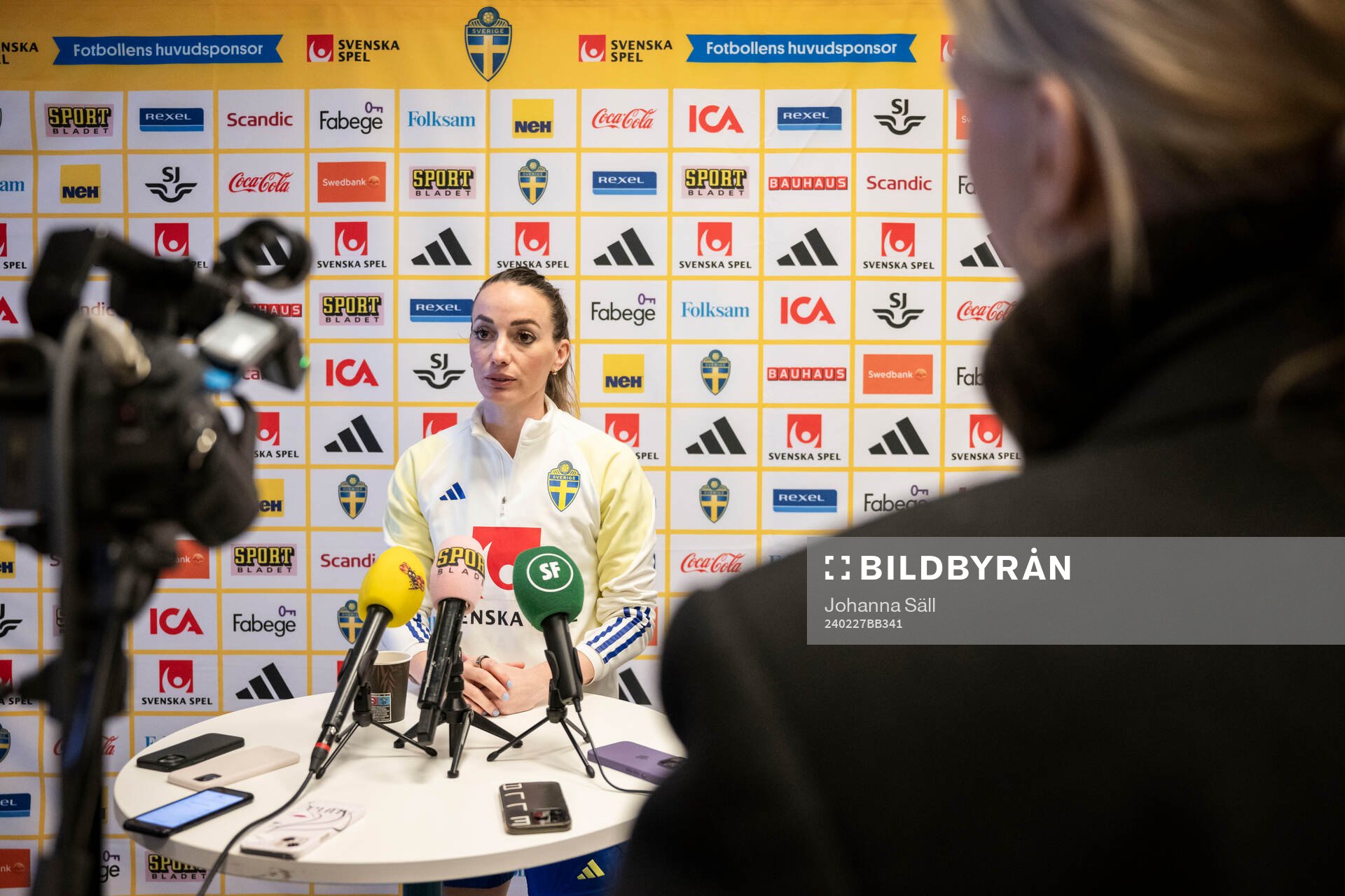 Kosovare Asllani in the mixed zone after a training session with the Swedish women's national football team on February 27, 2024 in Stockholm.