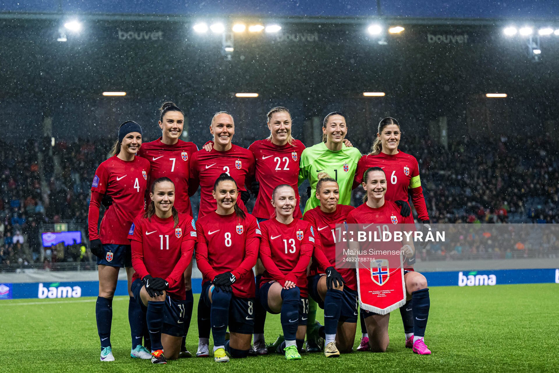 The starting eleven of Norway, from the top left; Tuva