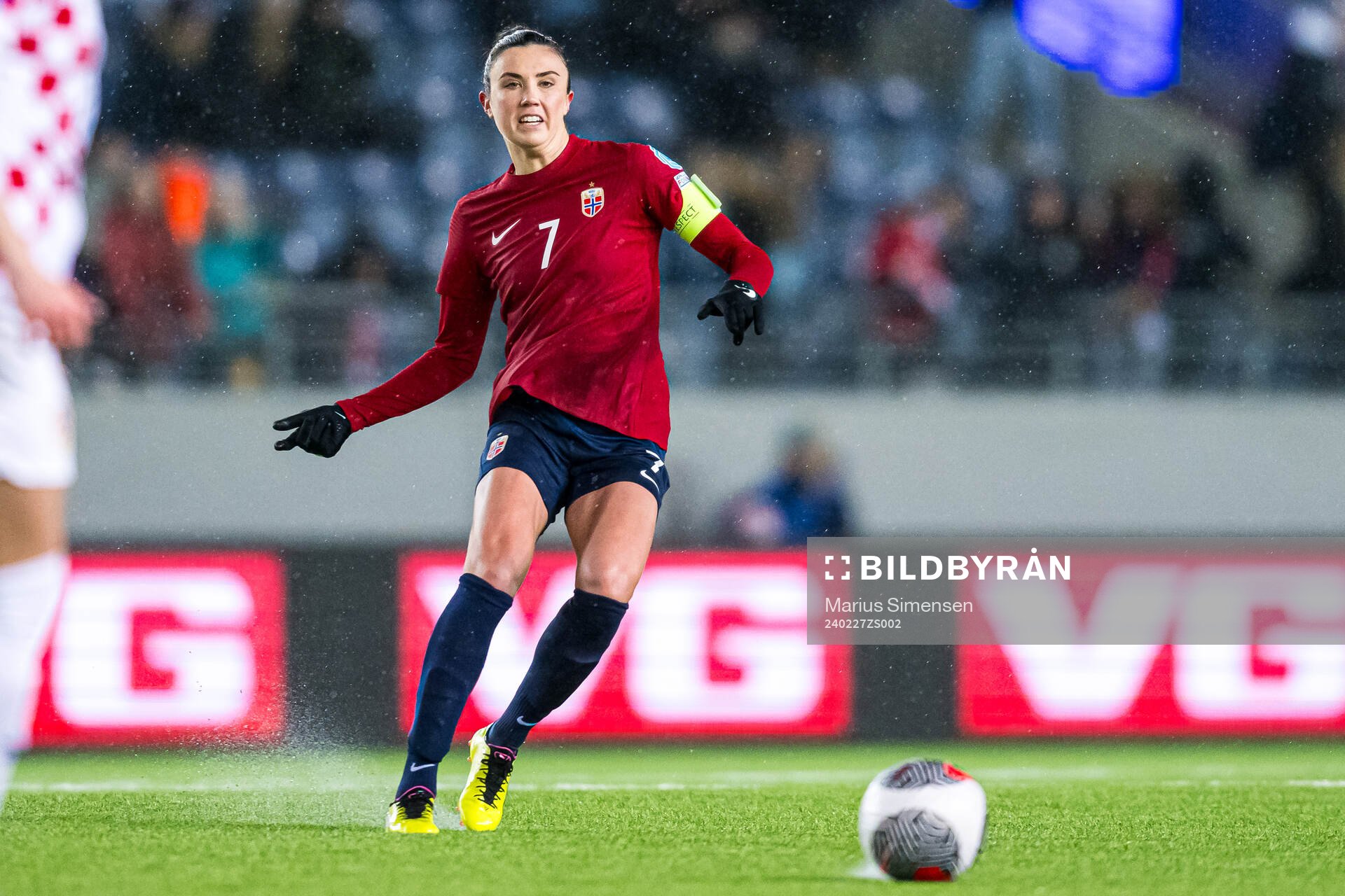 Ingrid Syrstad Engen of Norway during the UEFA Women’s Nations League play-off football match between Norway and Croatia on February 27, 2024 in Stavanger.