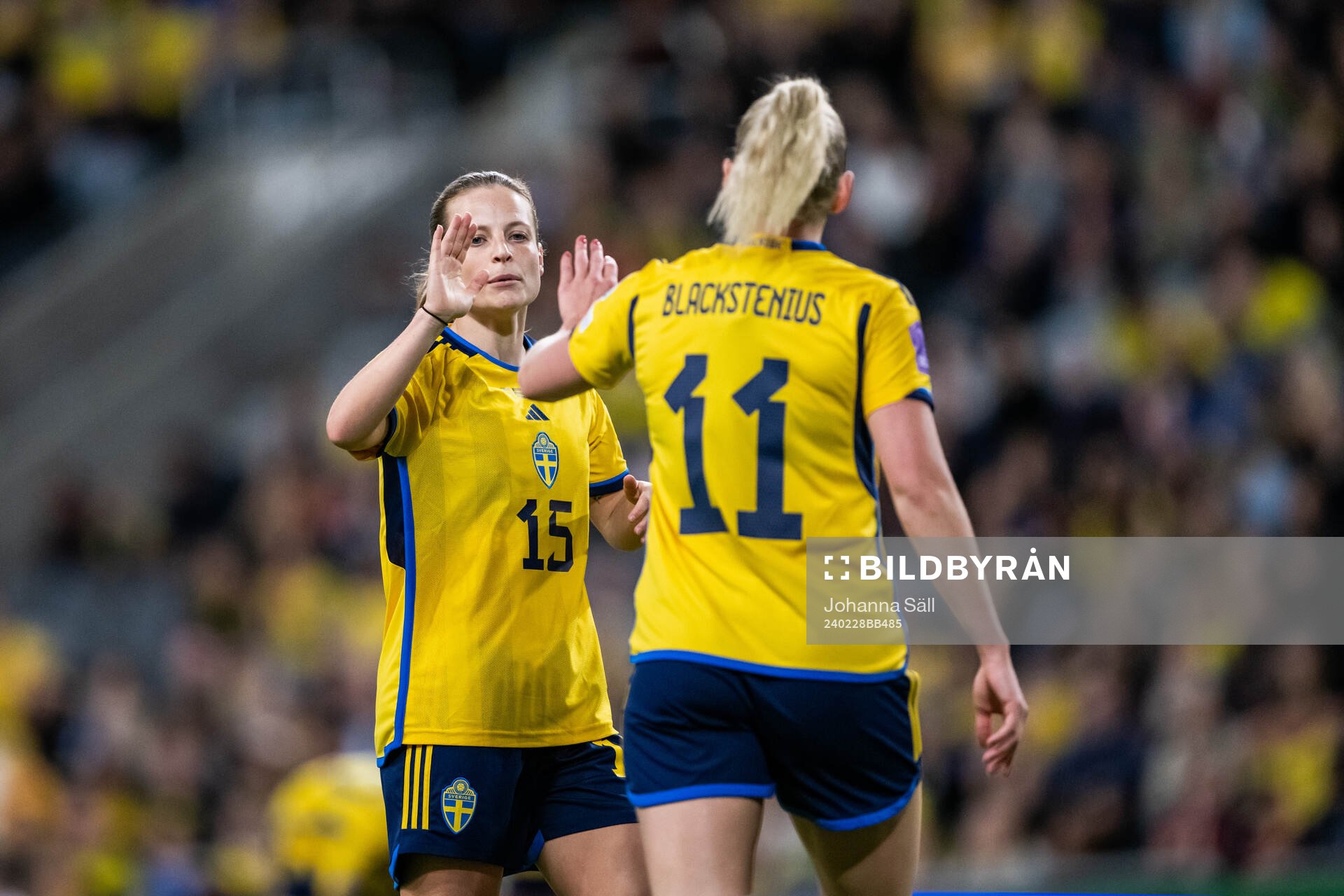 Anna Anvegård and Stina Blackstenius of Sweden