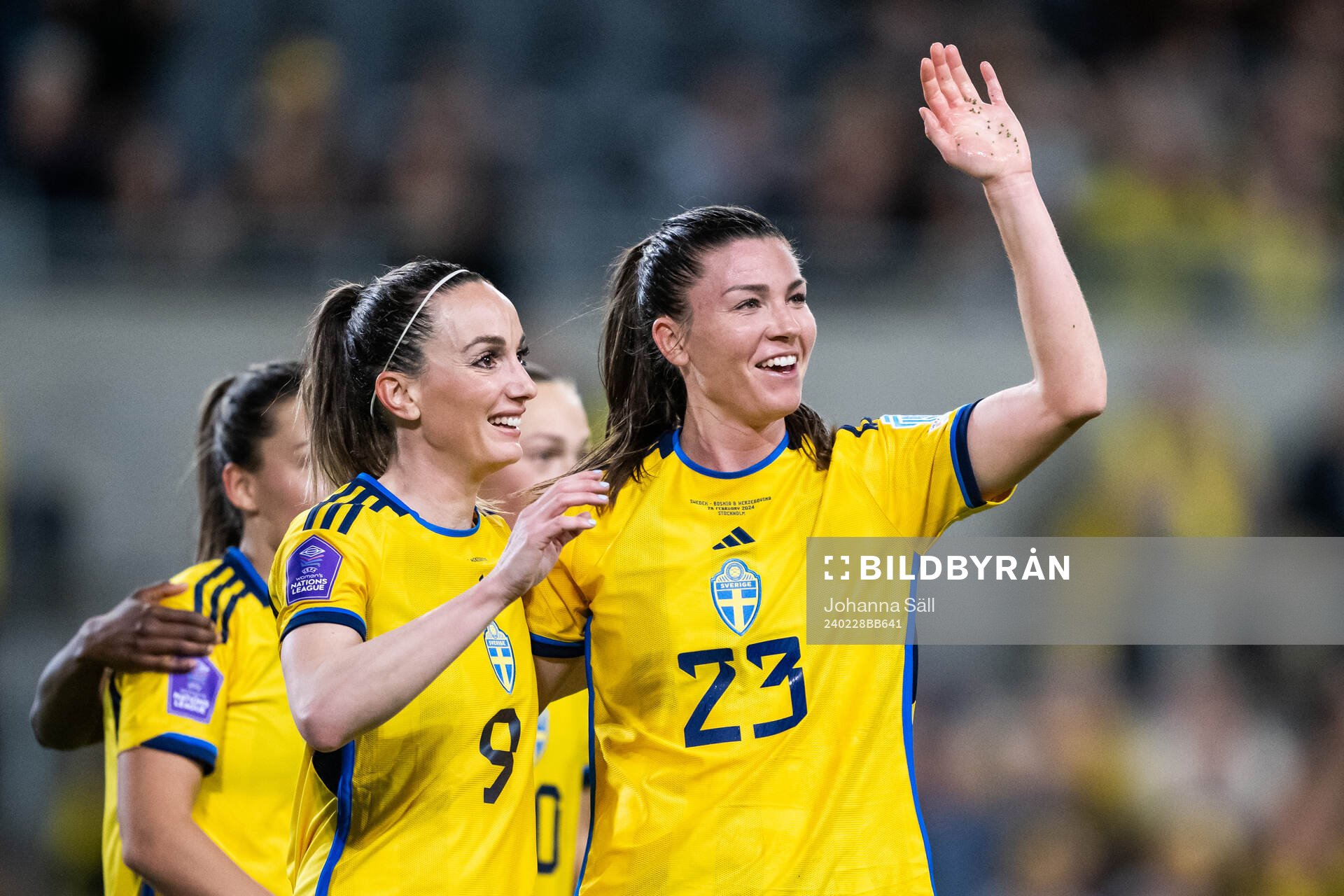 Kosovare Asllani and Pauline Hammarlund of Sweden celebrate