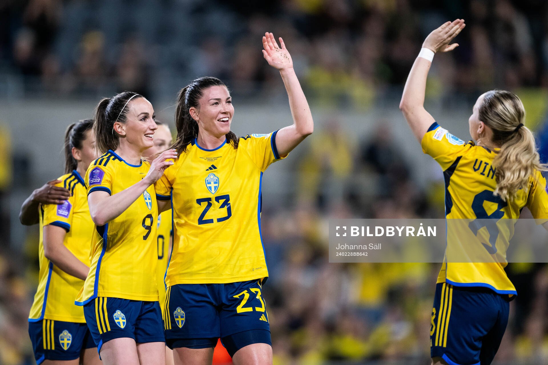 Kosovare Asllani and Pauline Hammarlund of Sweden celebrate