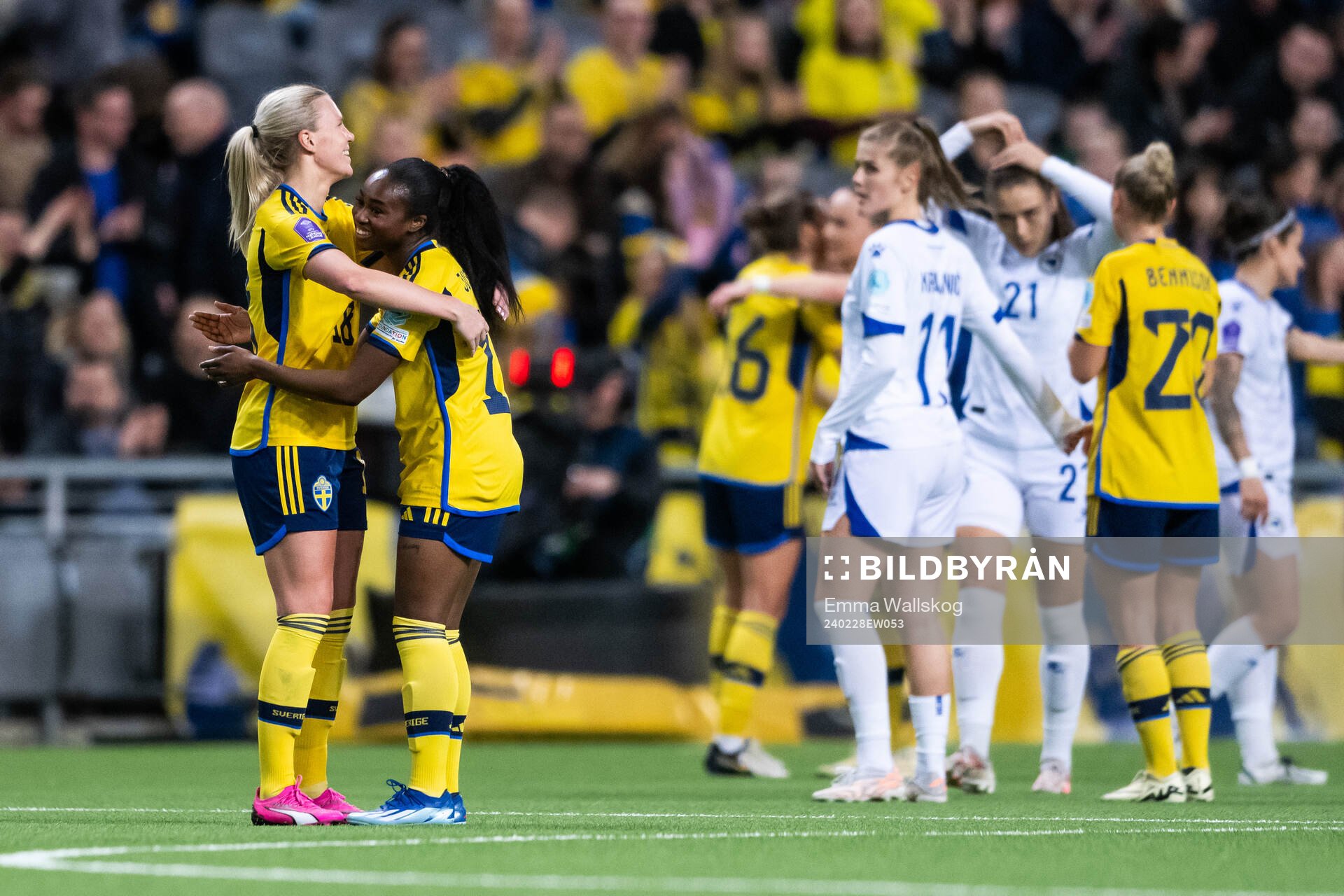 Josefine Rybrink and Monica Jusu Bah of Sweden celebrate