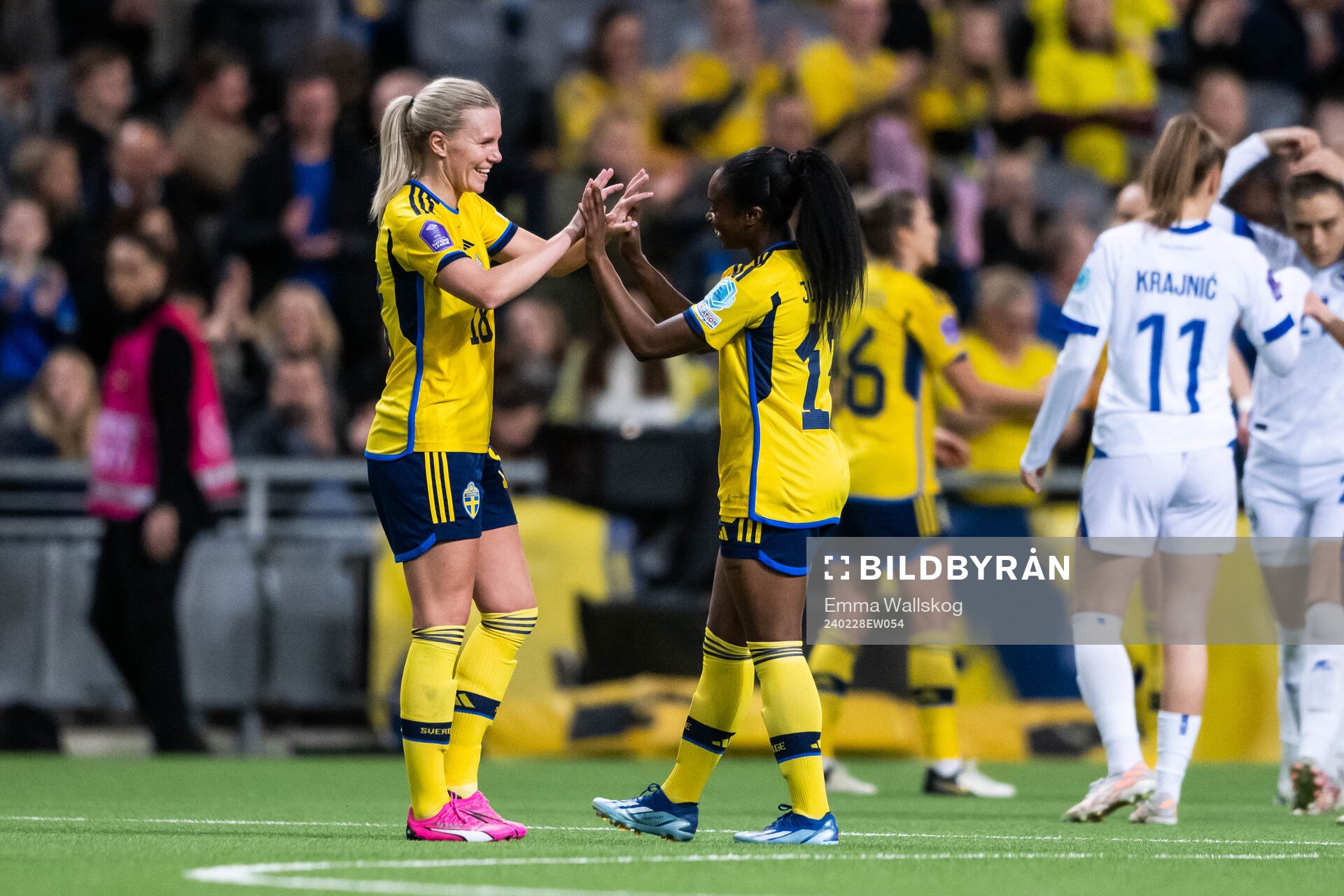 Josefine Rybrink and Monica Jusu Bah of Sweden celebrate