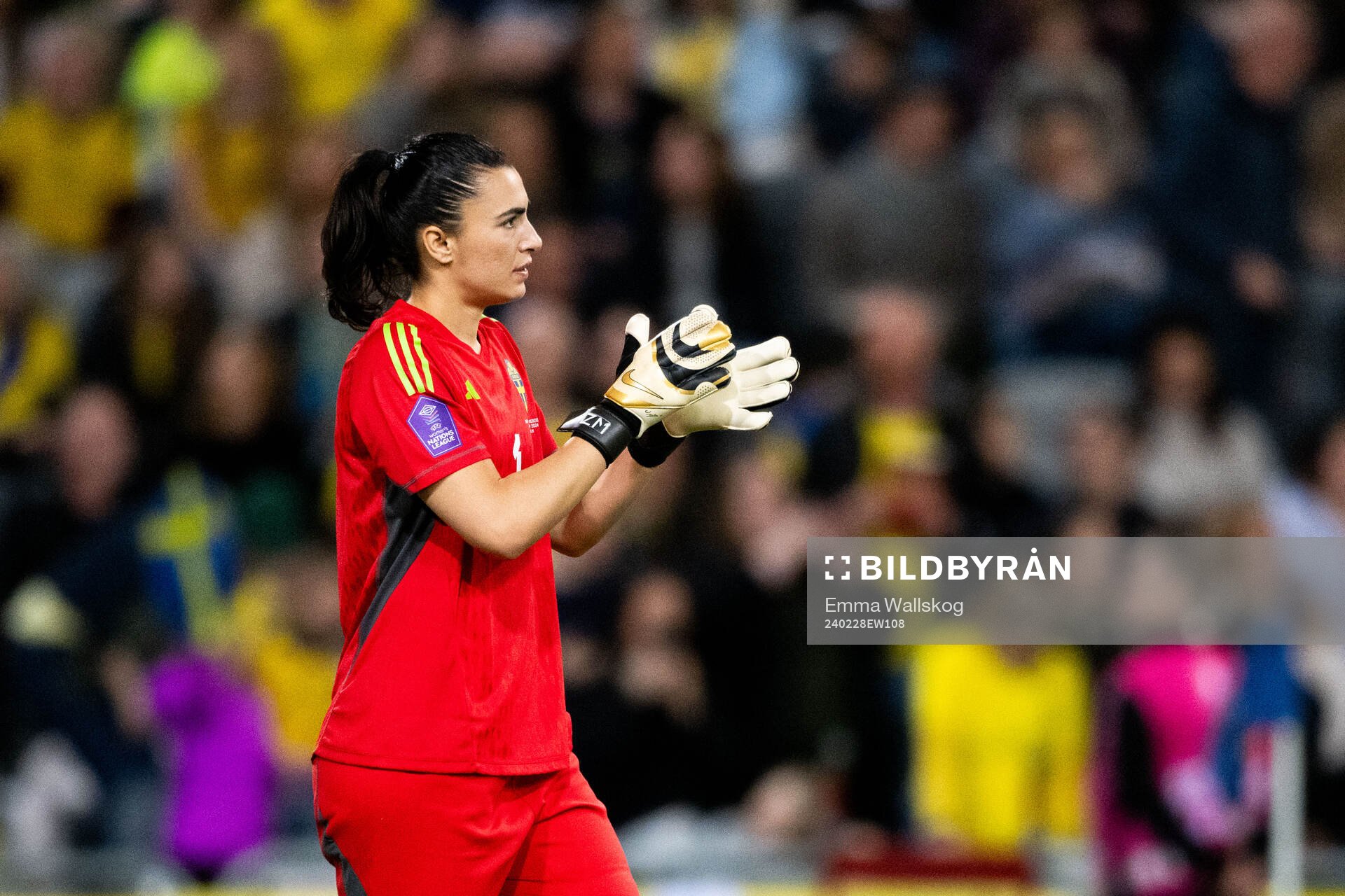 Goalkeeper Zecira Musovic of Sweden celebrates
