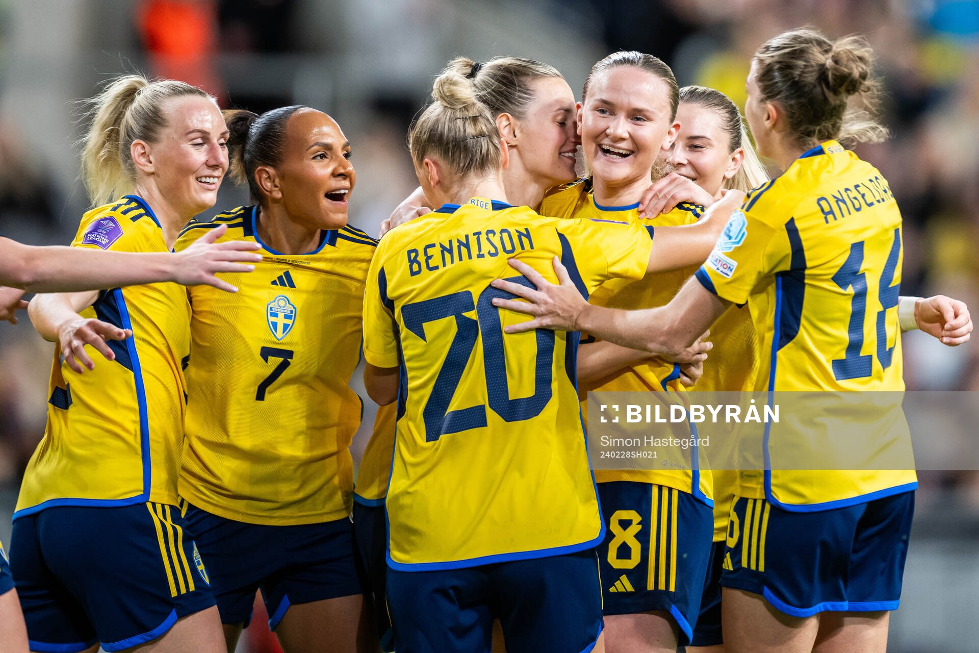 Matilda Vinberg of Sweden celebrates with team mates