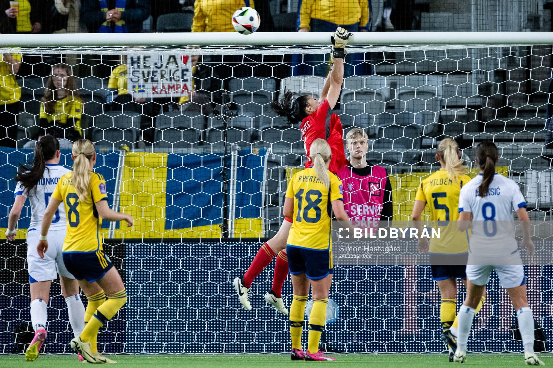 Goalkeeper Zecira Musovic of Sweden with a save