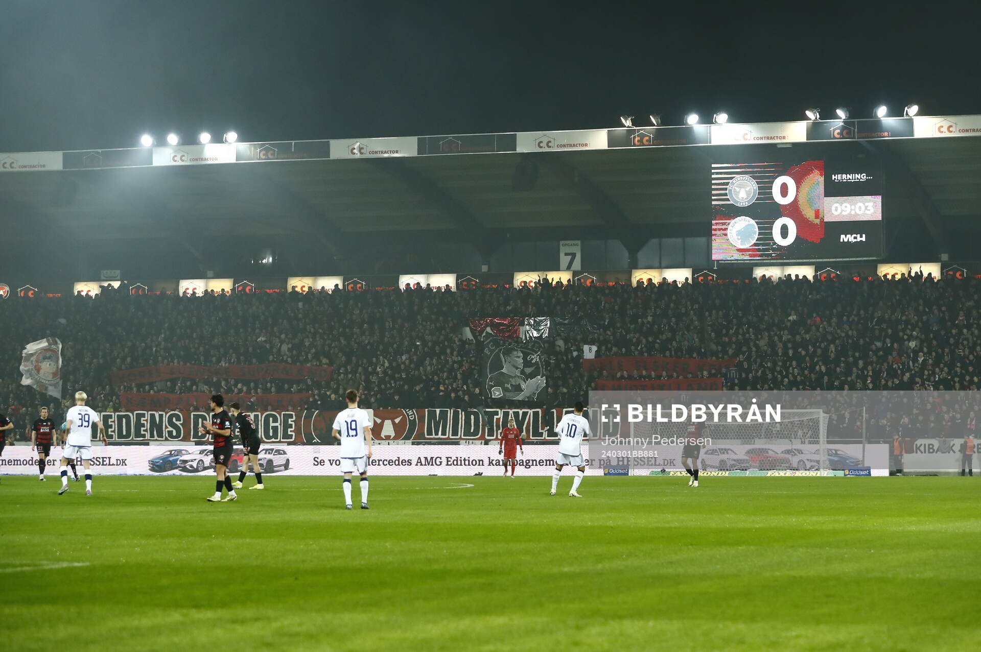 Fans of Midtjylland with a homage to player Kristoffer