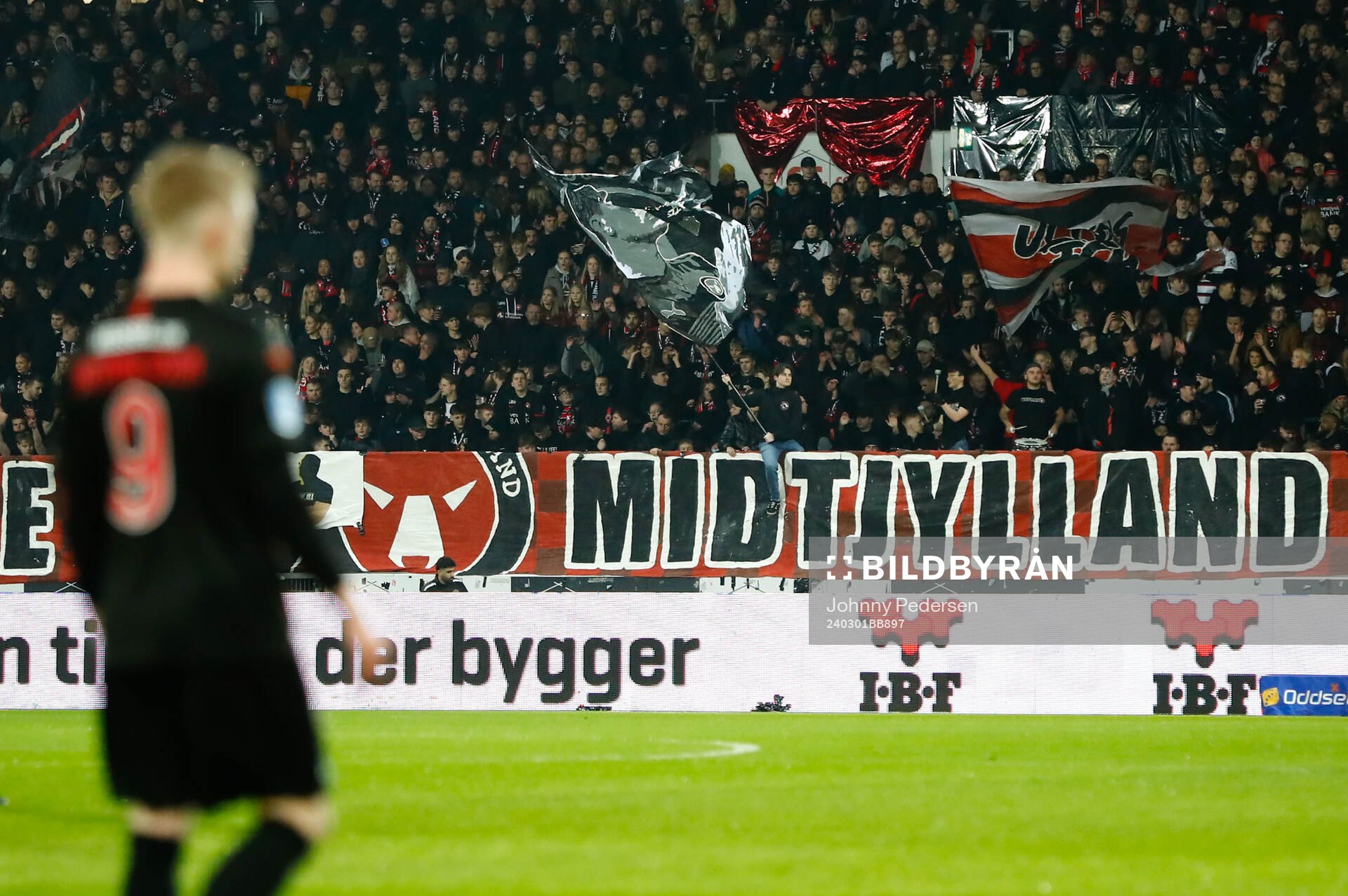 Fans of Midtjylland with a homage to player Kristoffer