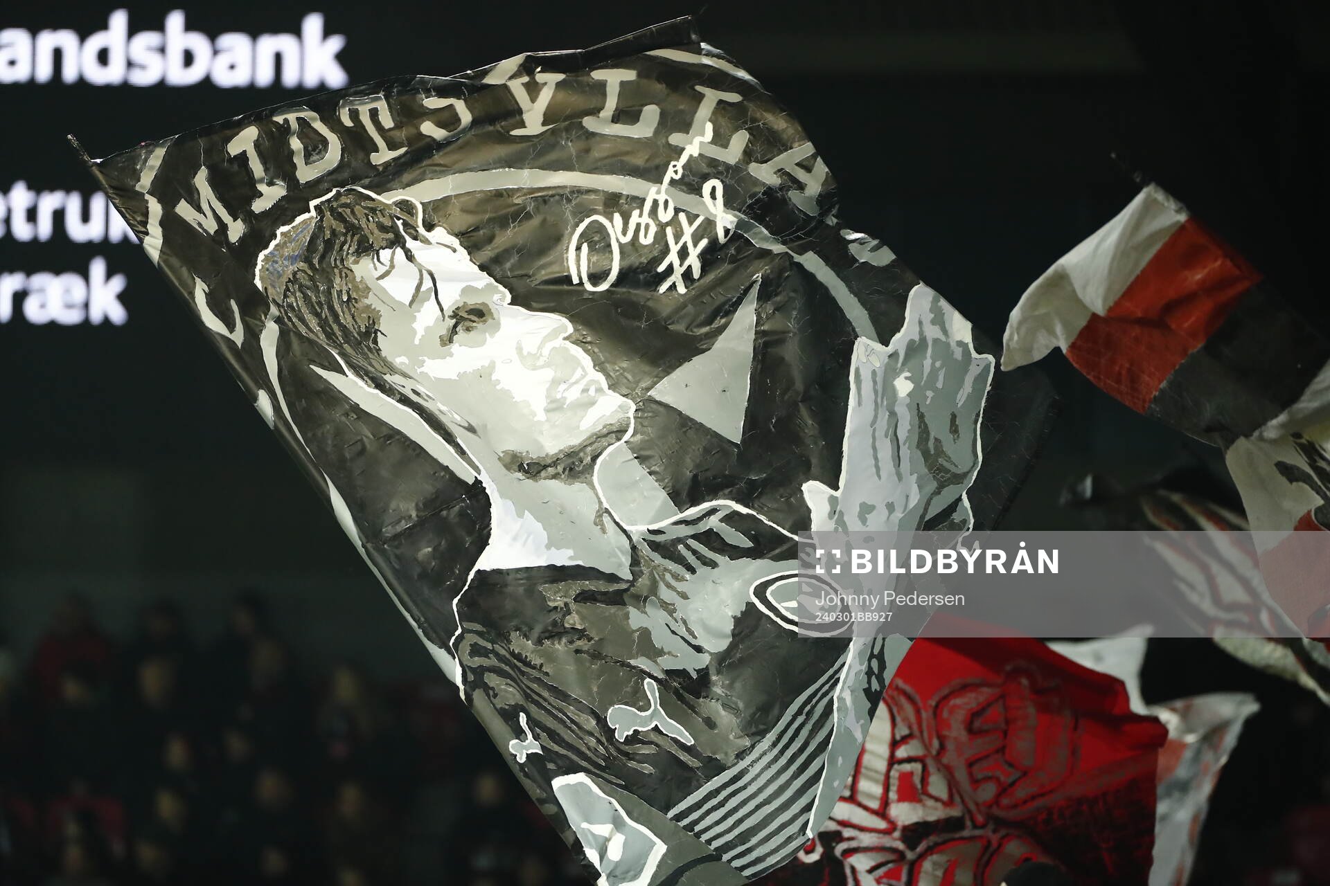 Fans of Midtjylland with a homage to player Kristoffer