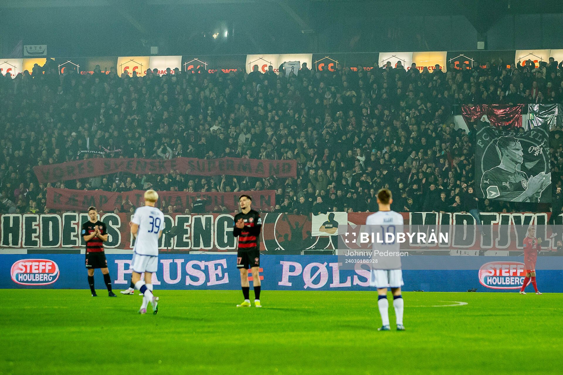 Fans of Midtjylland with a homage to player Kristoffer