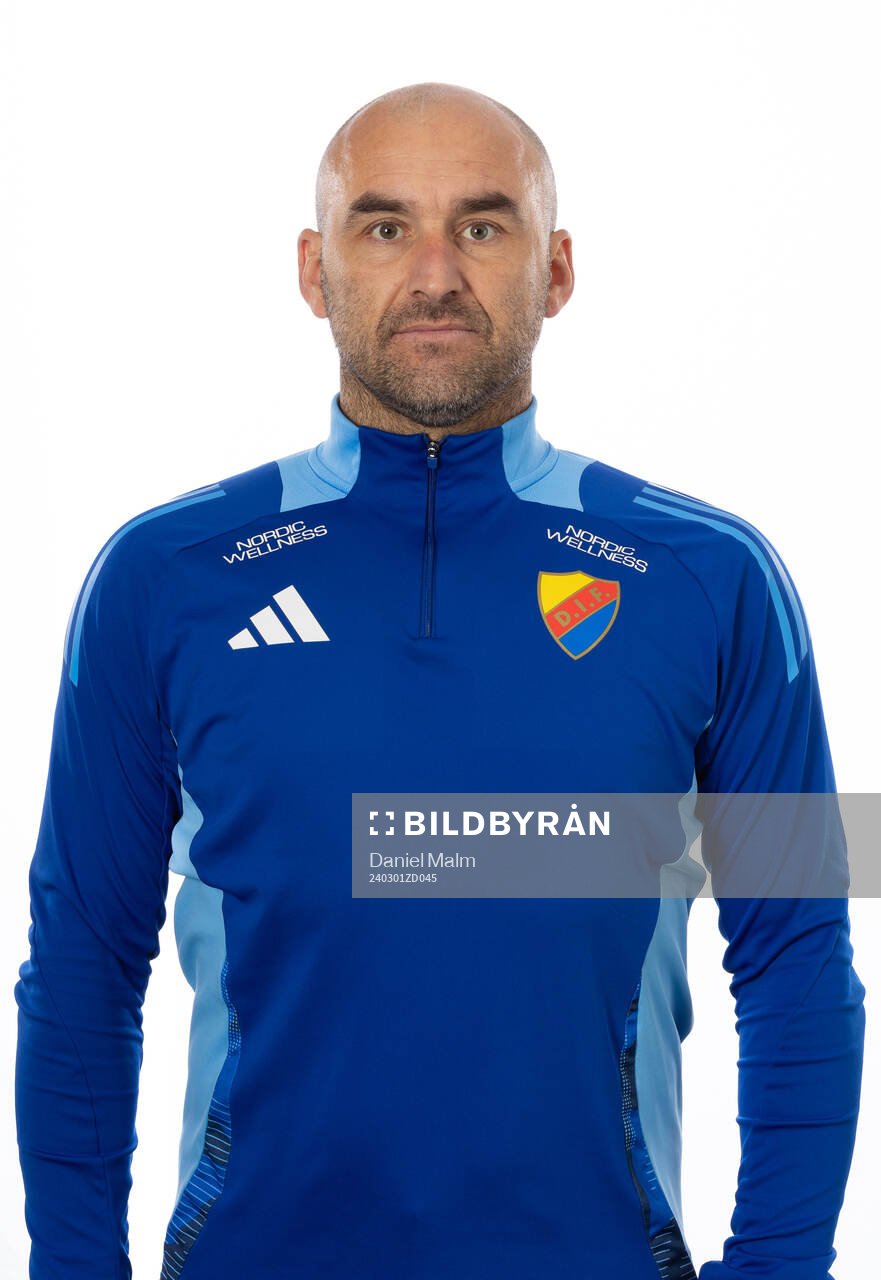 Djurgårdens målvatkstränare Aleksandar Pishovski poserar för ett porträtt den 1 mars 2024 i Stockholm.