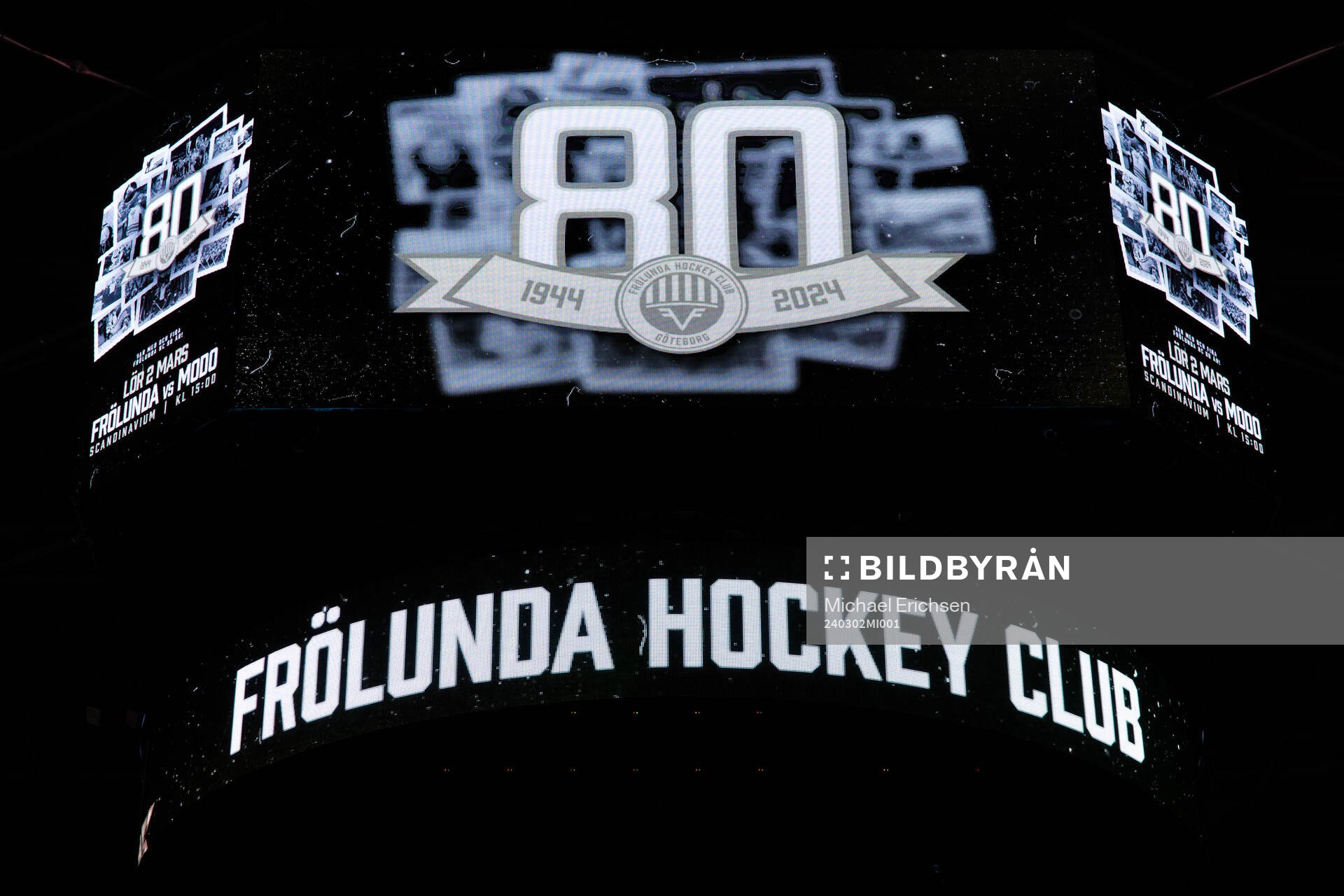 Jumbotronen i Scandinavium innan ishockeymatchen i SHL