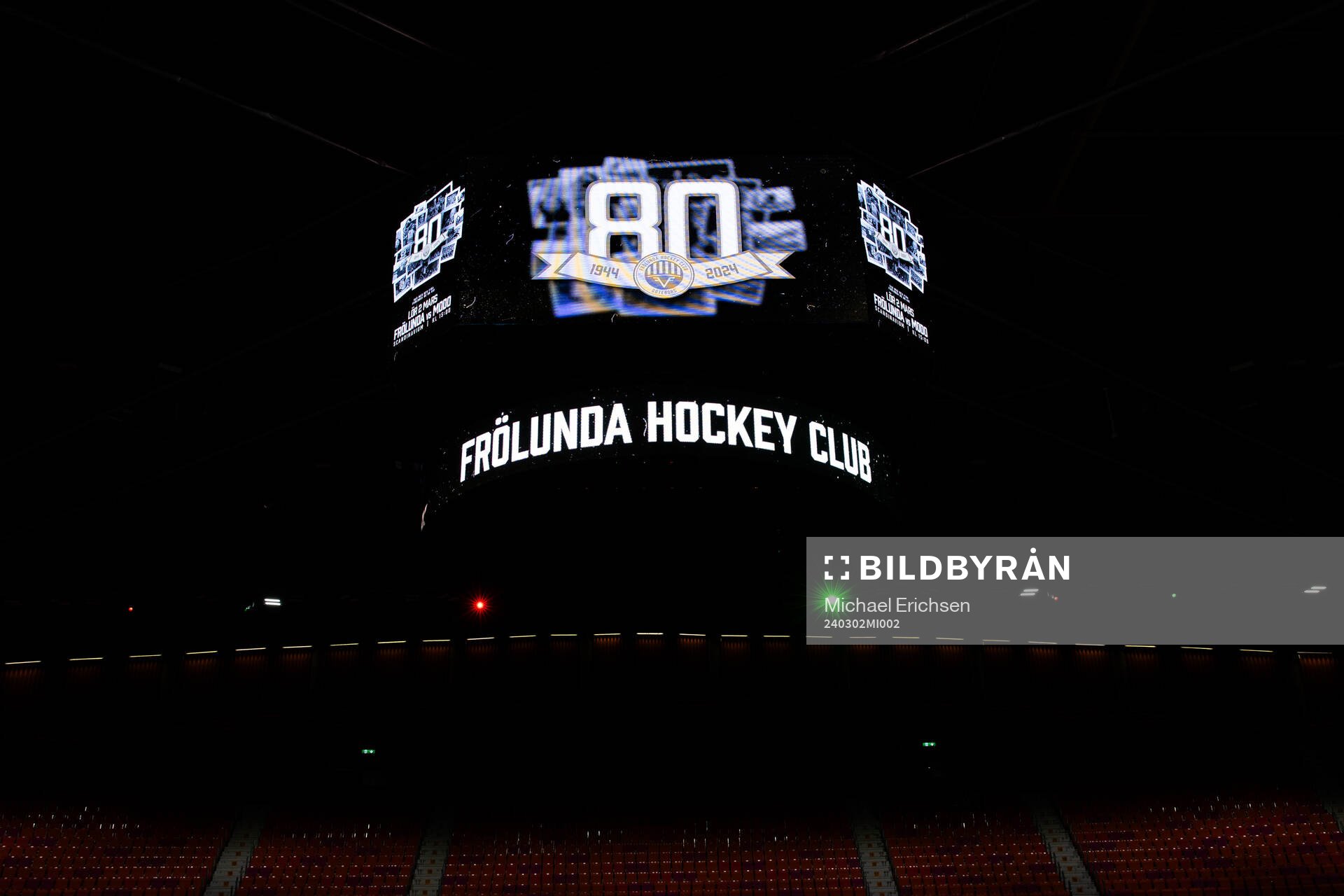 Jumbotronen i Scandinavium innan ishockeymatchen i SHL